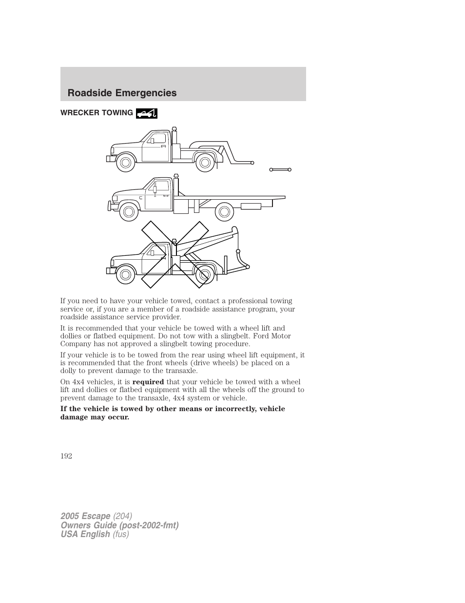 Roadside emergencies | FORD 2005 Escape v.1 User Manual | Page 192 / 272