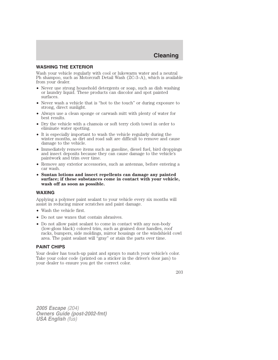 Cleaning | FORD 2005 Escape v.1 User Manual | Page 203 / 272