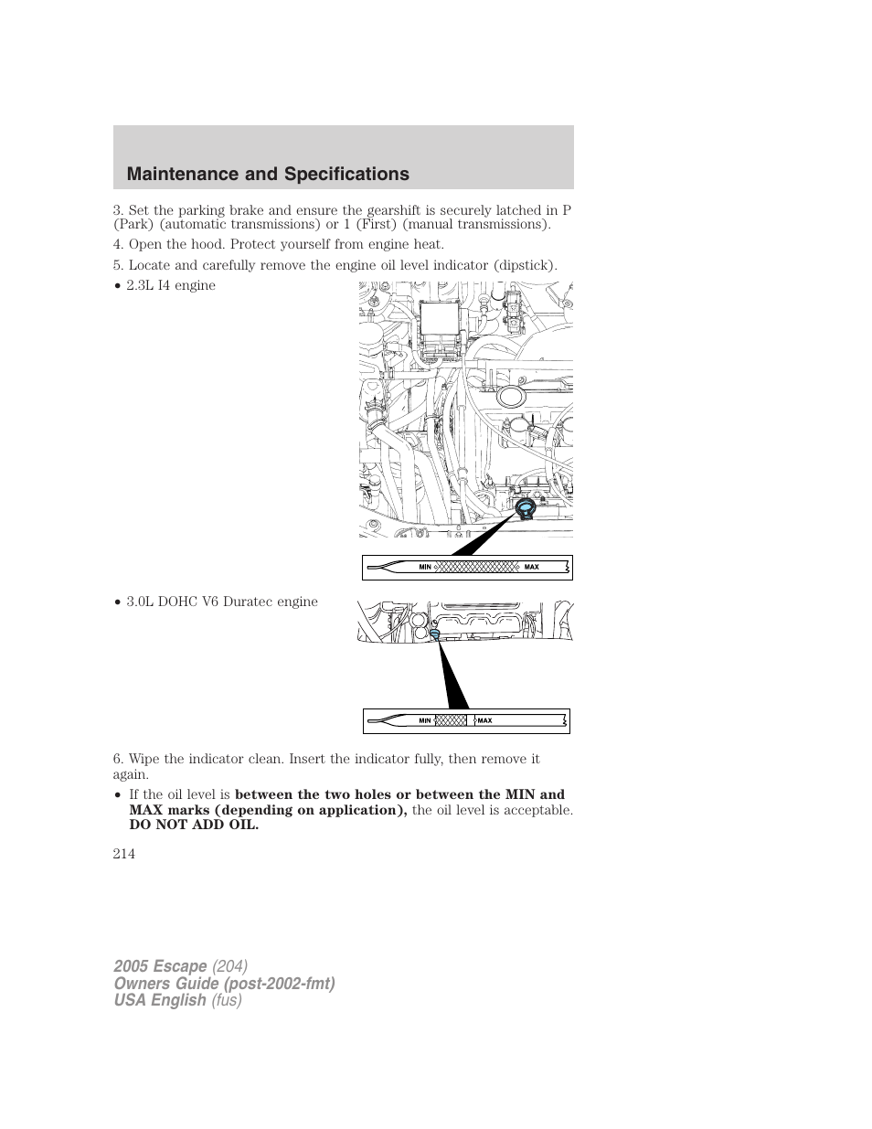 Maintenance and specifications | FORD 2005 Escape v.1 User Manual | Page 214 / 272