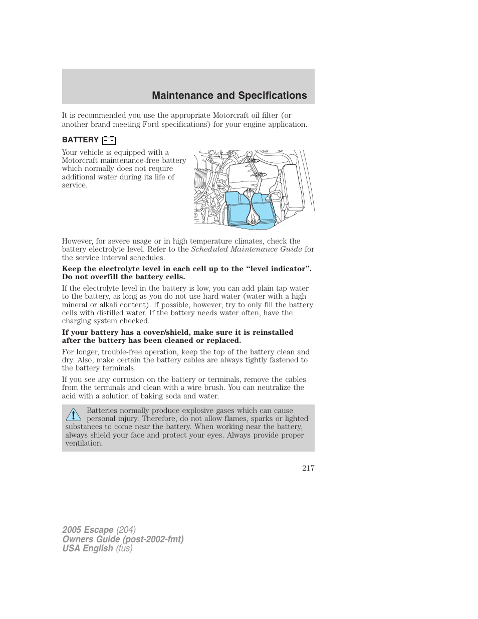 Maintenance and specifications | FORD 2005 Escape v.1 User Manual | Page 217 / 272