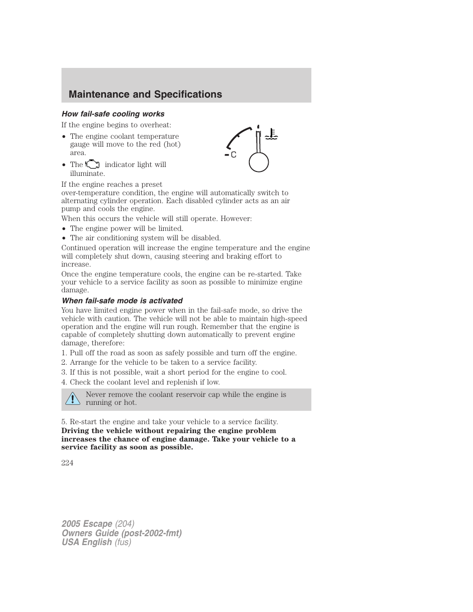 Maintenance and specifications | FORD 2005 Escape v.1 User Manual | Page 224 / 272