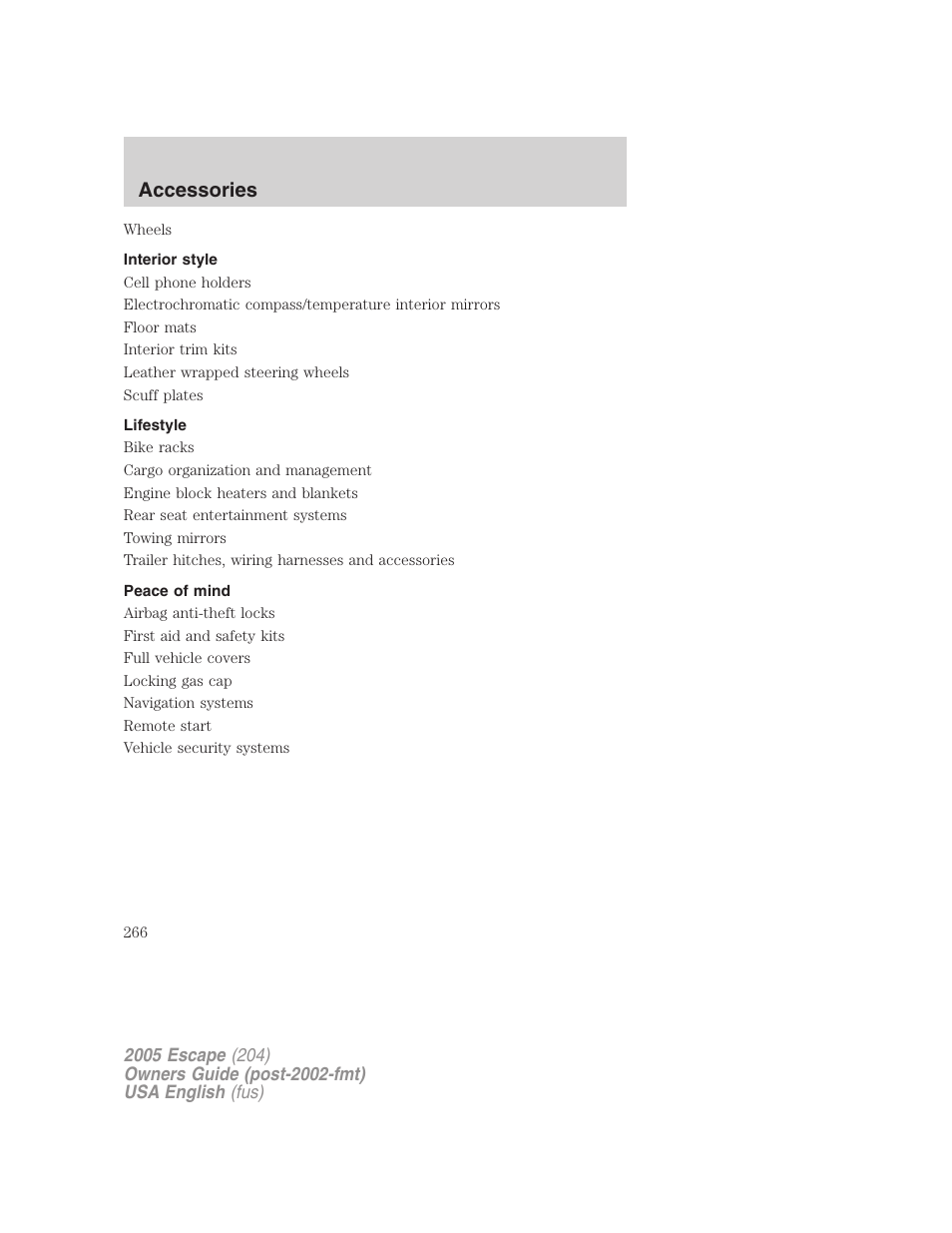 Accessories | FORD 2005 Escape v.1 User Manual | Page 266 / 272