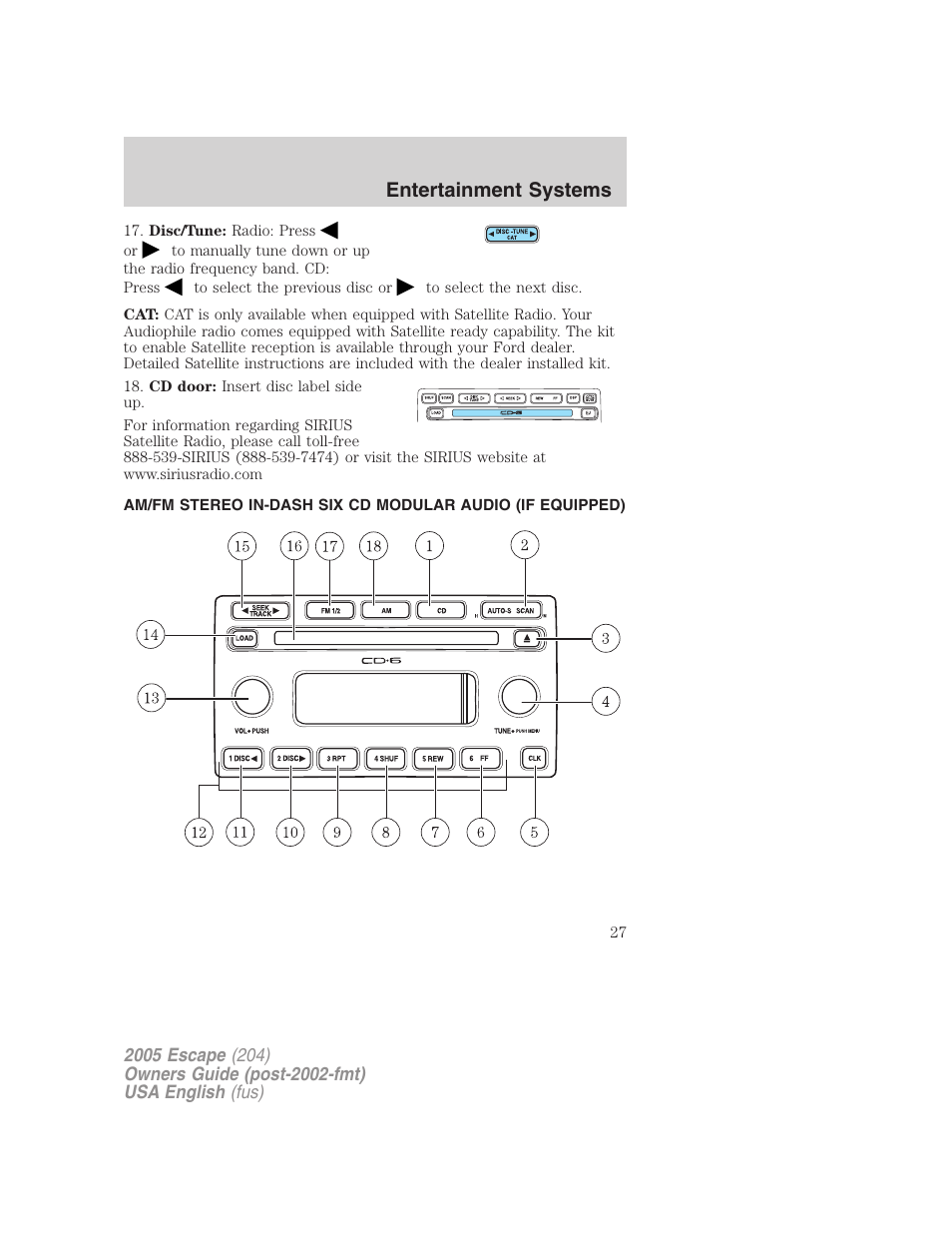 Entertainment systems | FORD 2005 Escape v.1 User Manual | Page 27 / 272