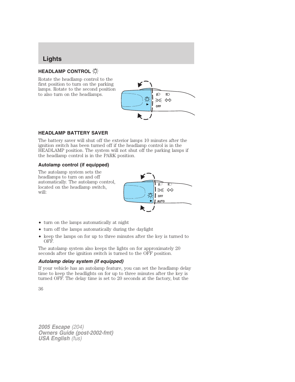 Lights | FORD 2005 Escape v.1 User Manual | Page 36 / 272