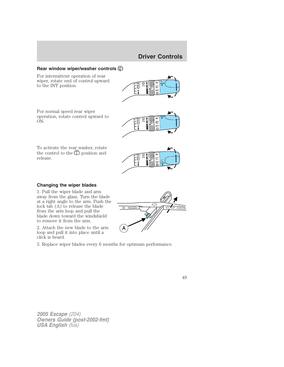 Driver controls | FORD 2005 Escape v.1 User Manual | Page 49 / 272