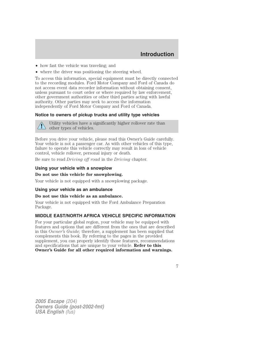 Introduction | FORD 2005 Escape v.1 User Manual | Page 7 / 272