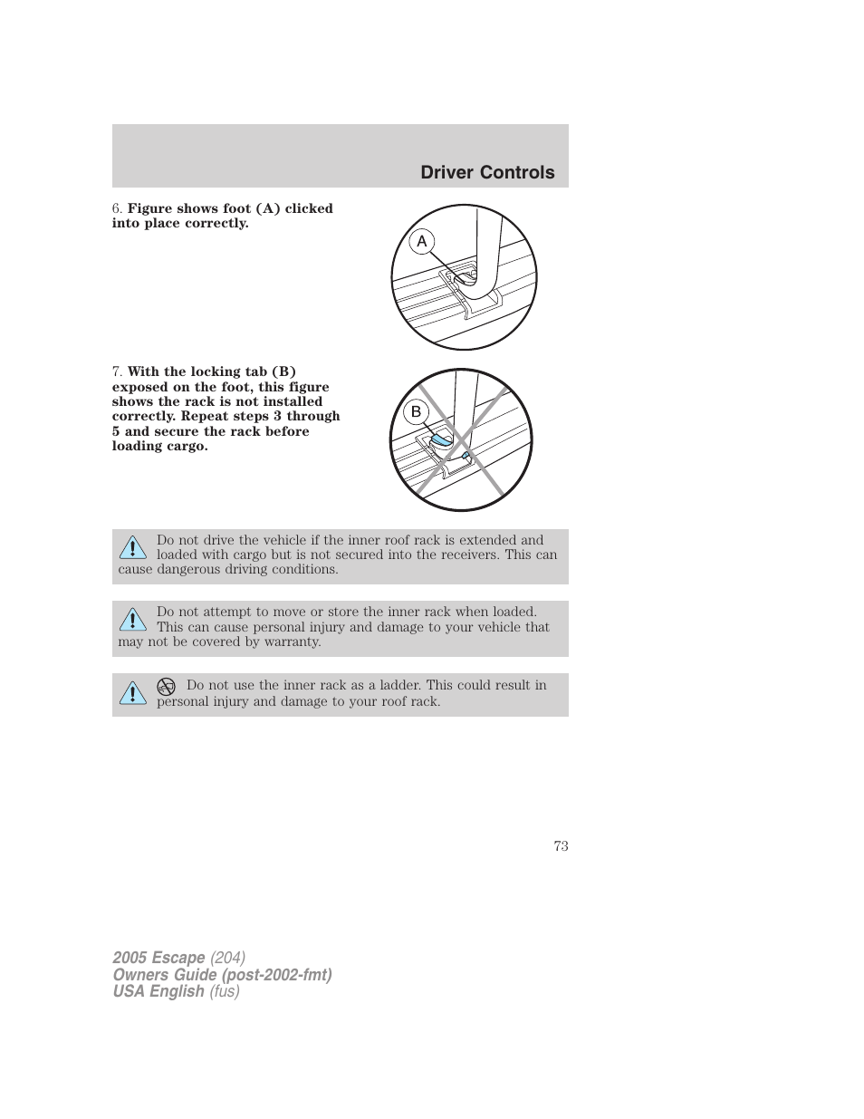 Driver controls | FORD 2005 Escape v.1 User Manual | Page 73 / 272