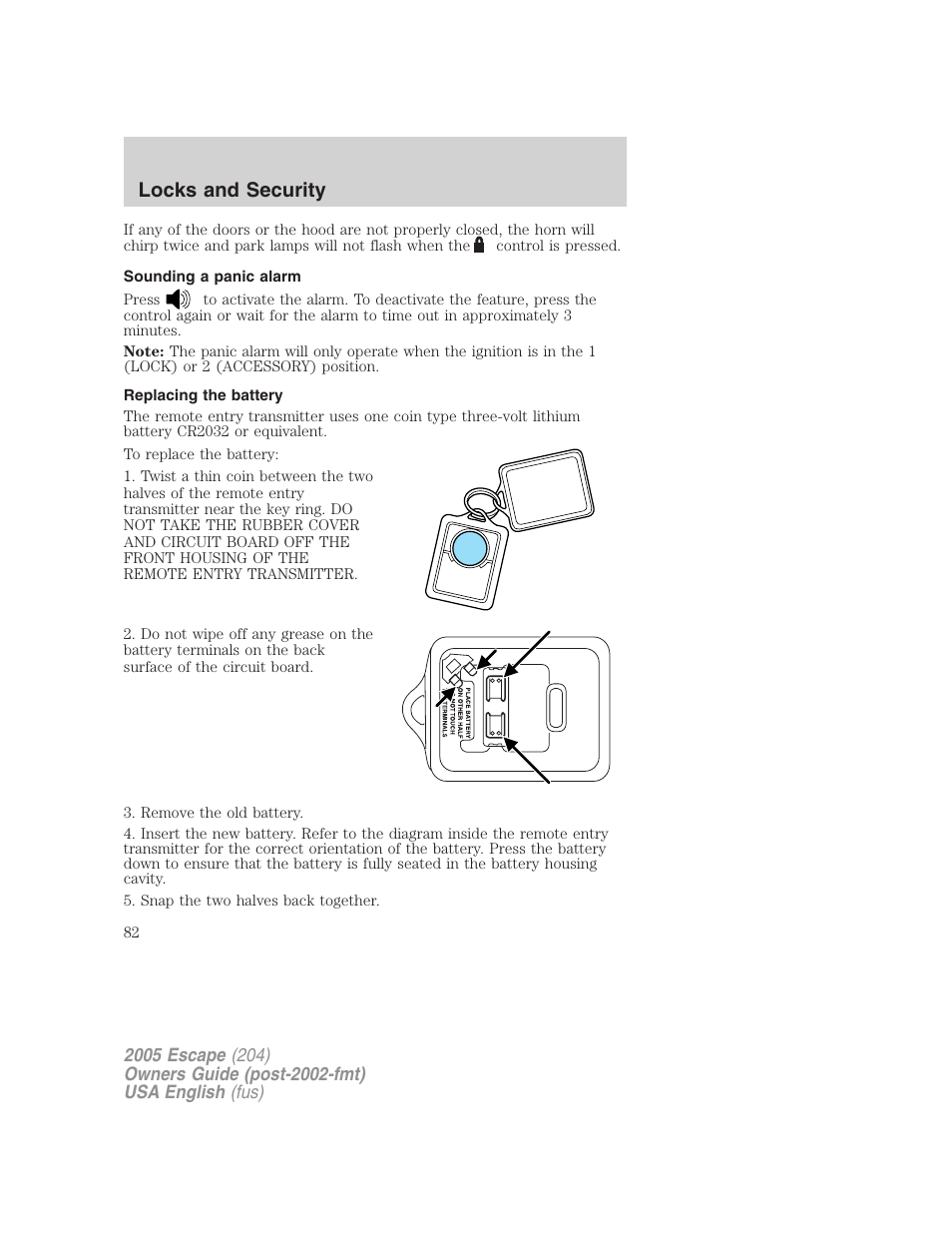 Locks and security | FORD 2005 Escape v.1 User Manual | Page 82 / 272