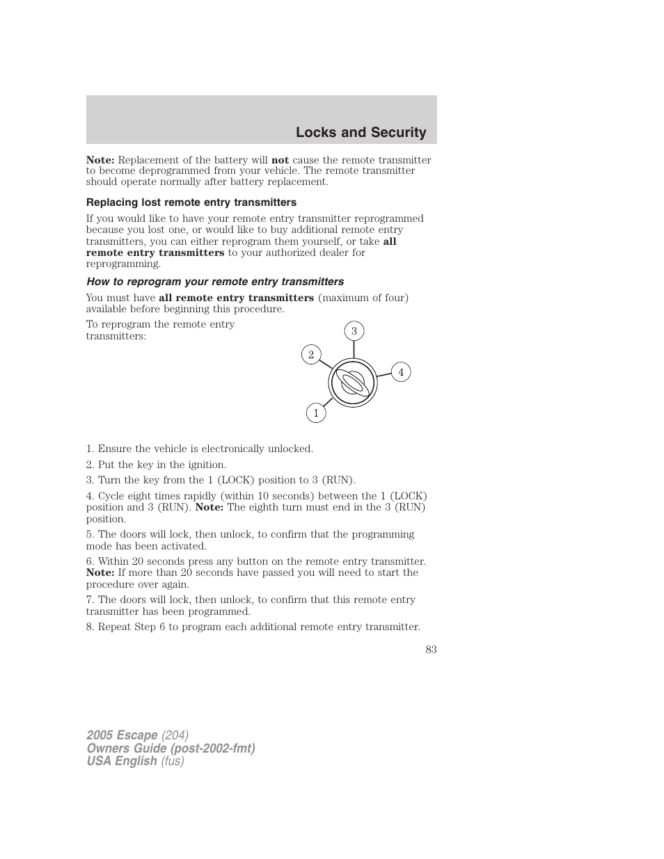 Locks and security | FORD 2005 Escape v.1 User Manual | Page 83 / 272