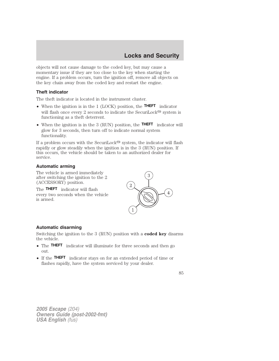 Locks and security | FORD 2005 Escape v.1 User Manual | Page 85 / 272