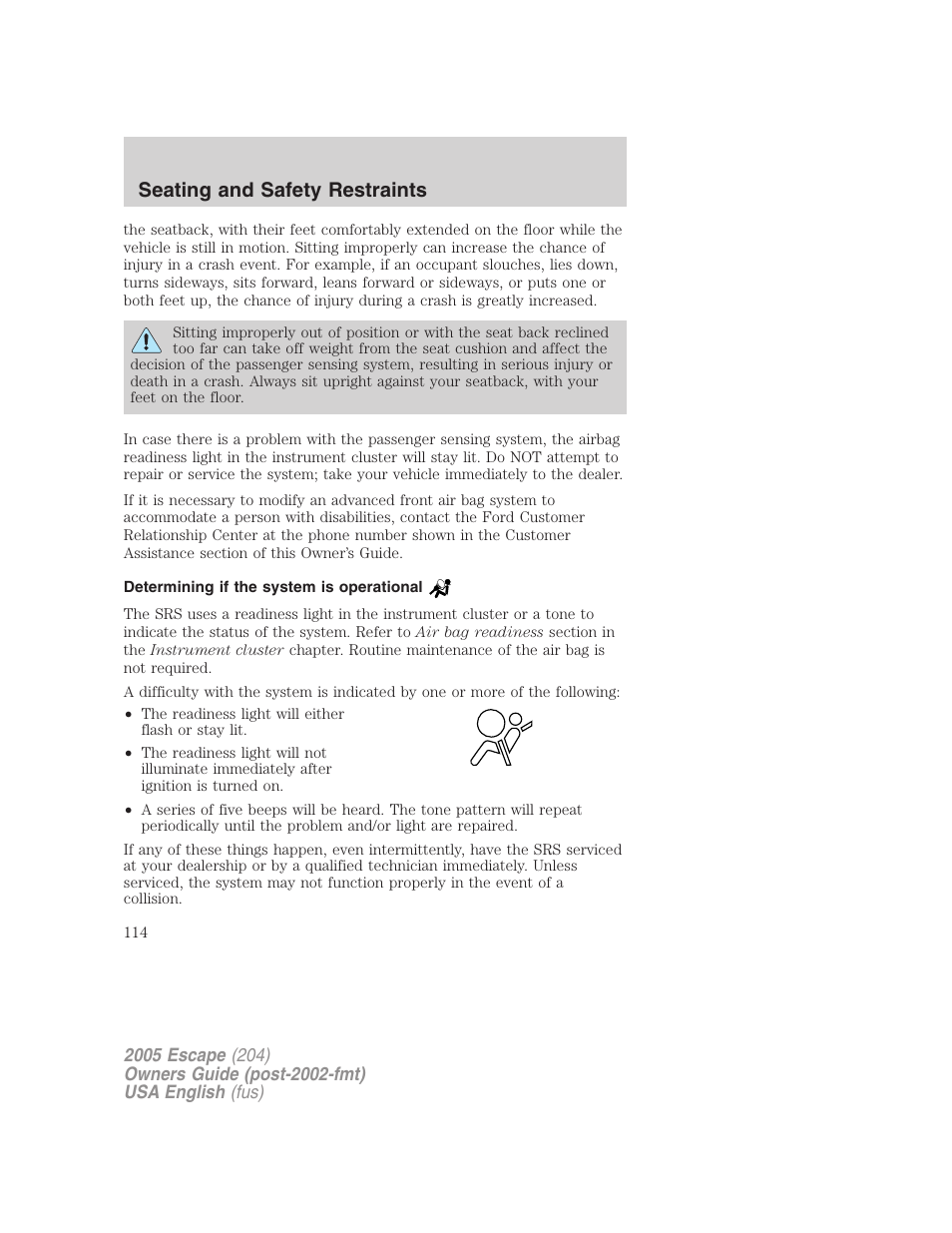 Seating and safety restraints | FORD 2005 Escape v.2 User Manual | Page 114 / 272