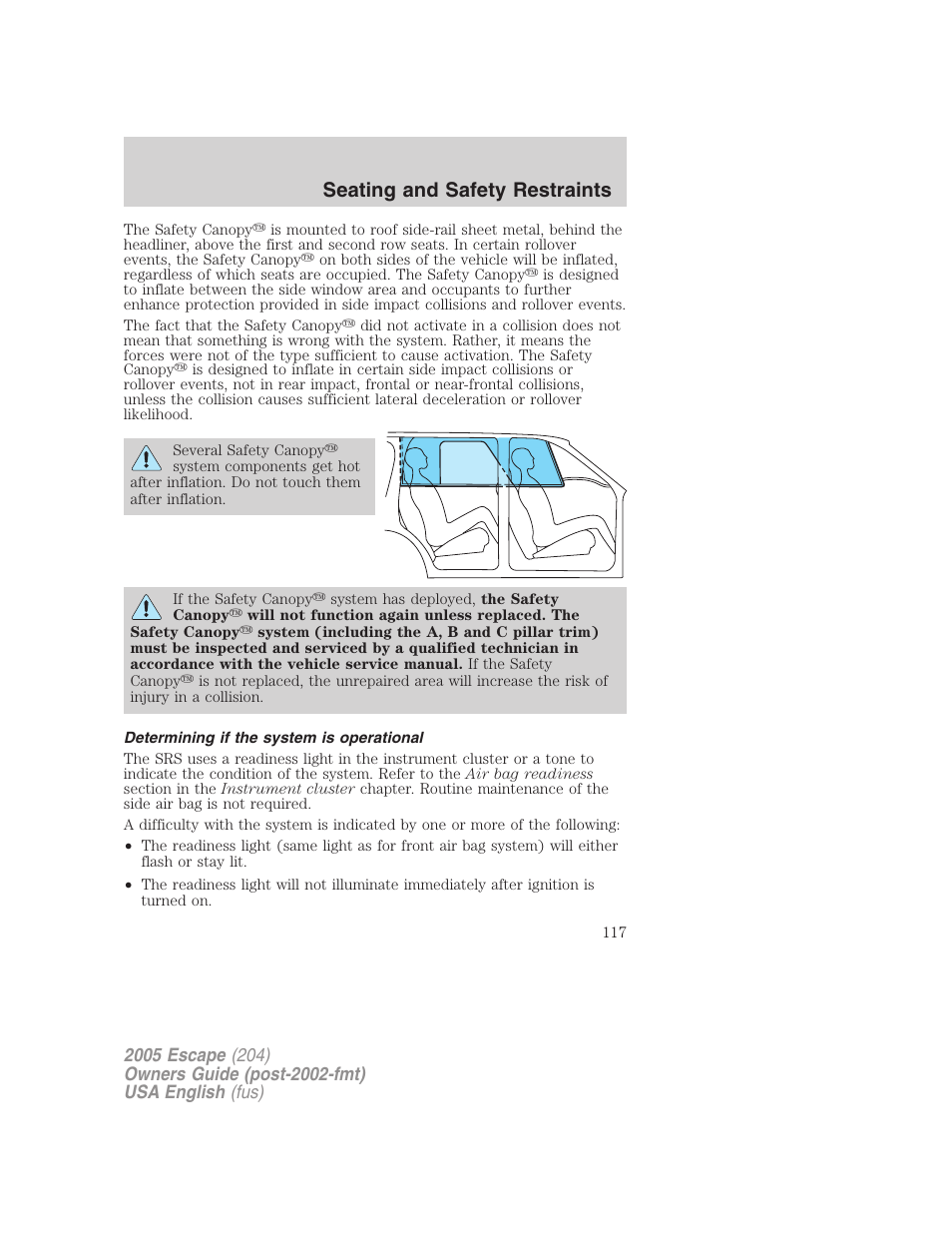 Seating and safety restraints | FORD 2005 Escape v.2 User Manual | Page 117 / 272