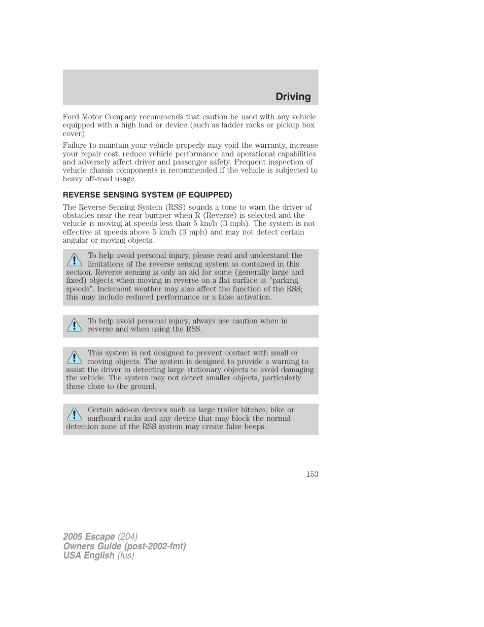 Driving | FORD 2005 Escape v.2 User Manual | Page 153 / 272