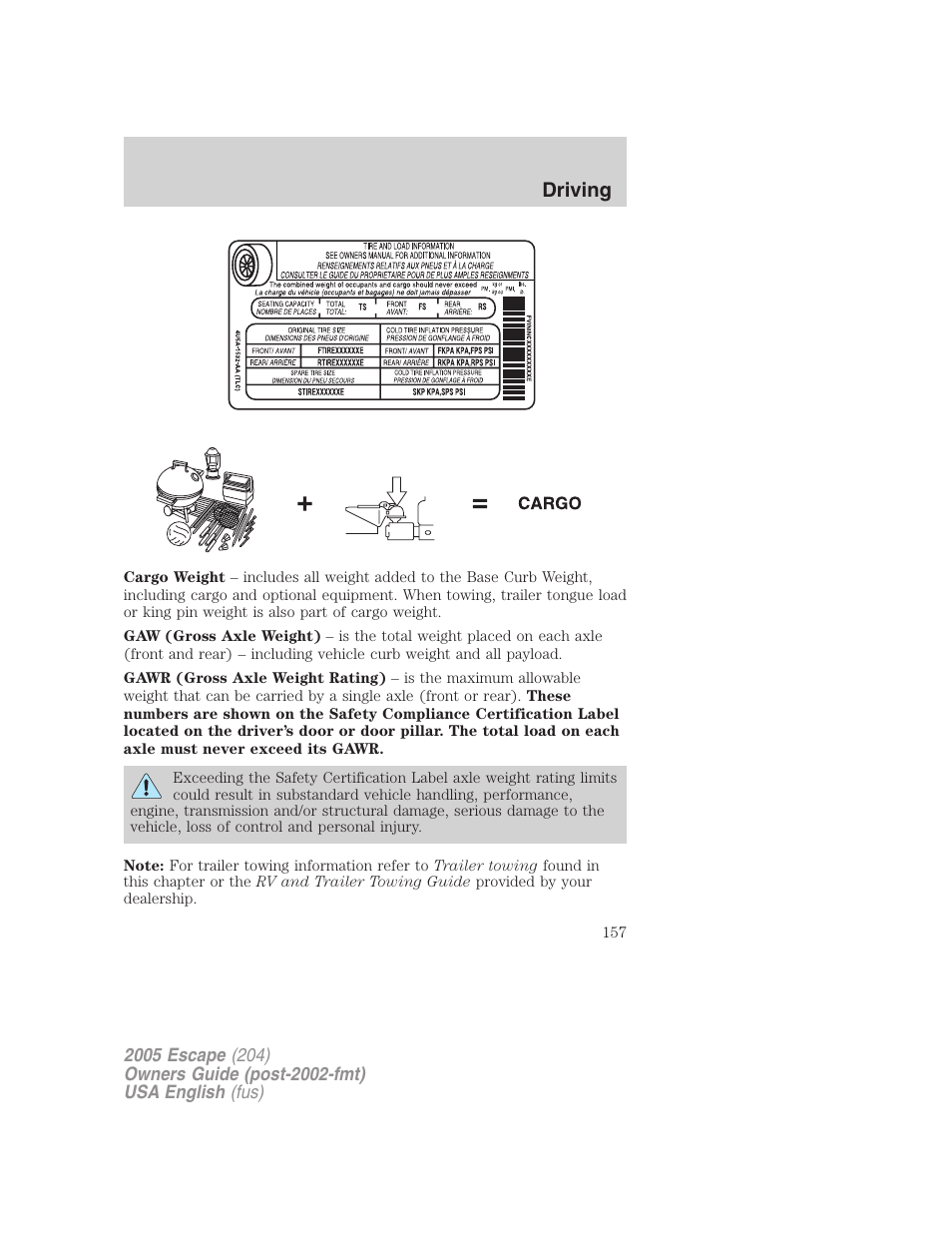 Driving | FORD 2005 Escape v.2 User Manual | Page 157 / 272