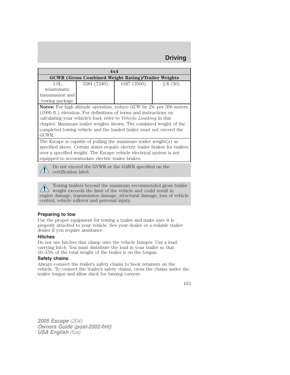 Driving | FORD 2005 Escape v.2 User Manual | Page 163 / 272