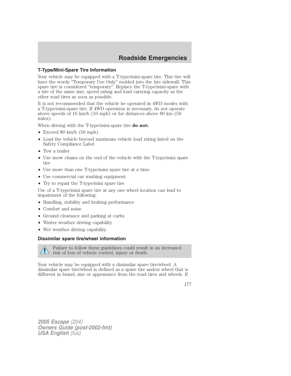 Roadside emergencies | FORD 2005 Escape v.2 User Manual | Page 177 / 272