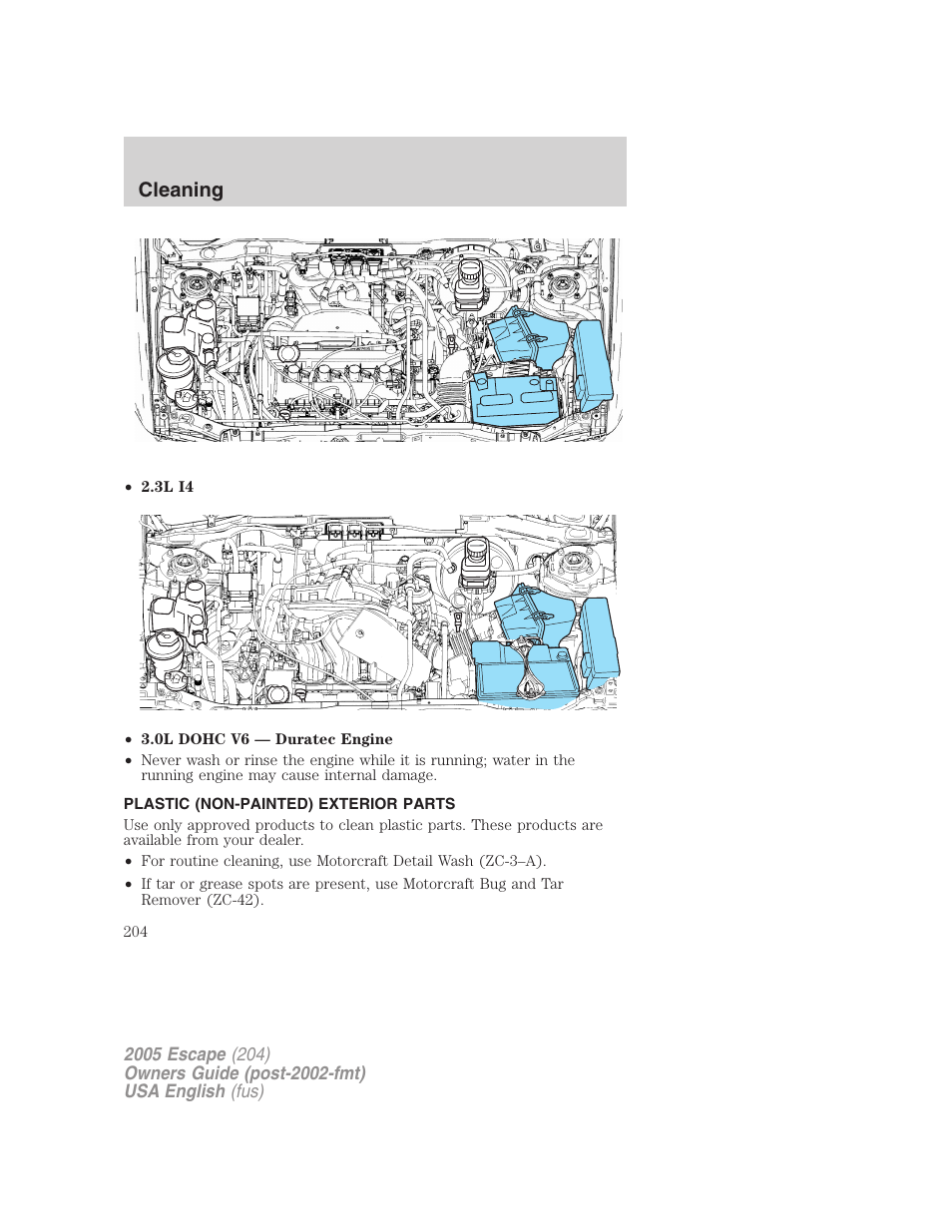 Cleaning | FORD 2005 Escape v.2 User Manual | Page 204 / 272