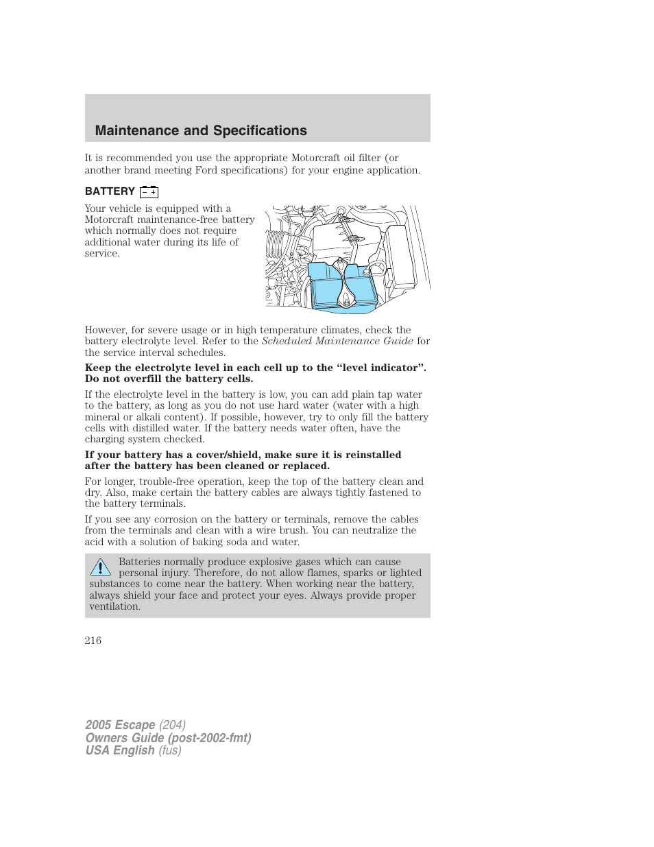 Maintenance and specifications | FORD 2005 Escape v.2 User Manual | Page 216 / 272