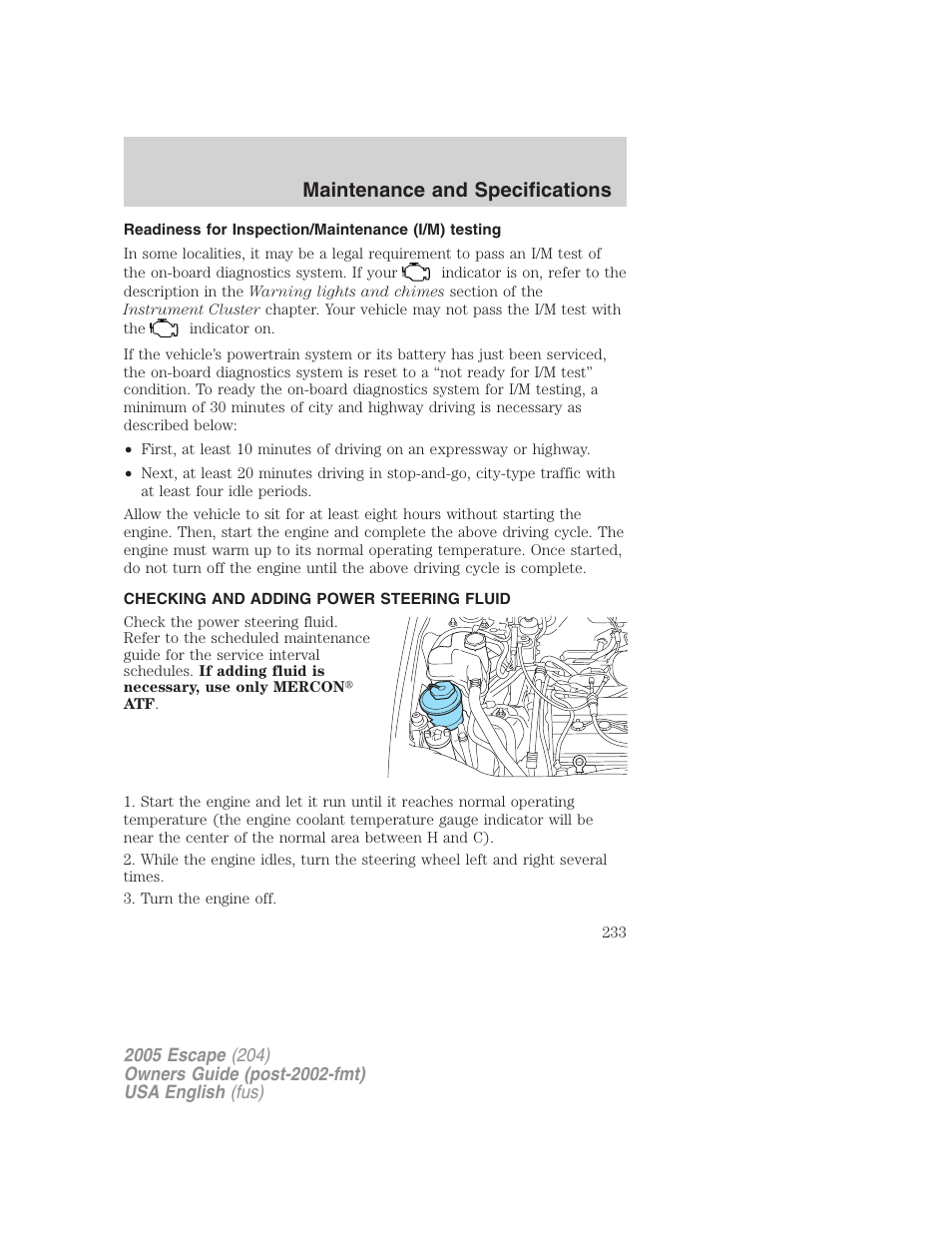 Maintenance and specifications | FORD 2005 Escape v.2 User Manual | Page 233 / 272