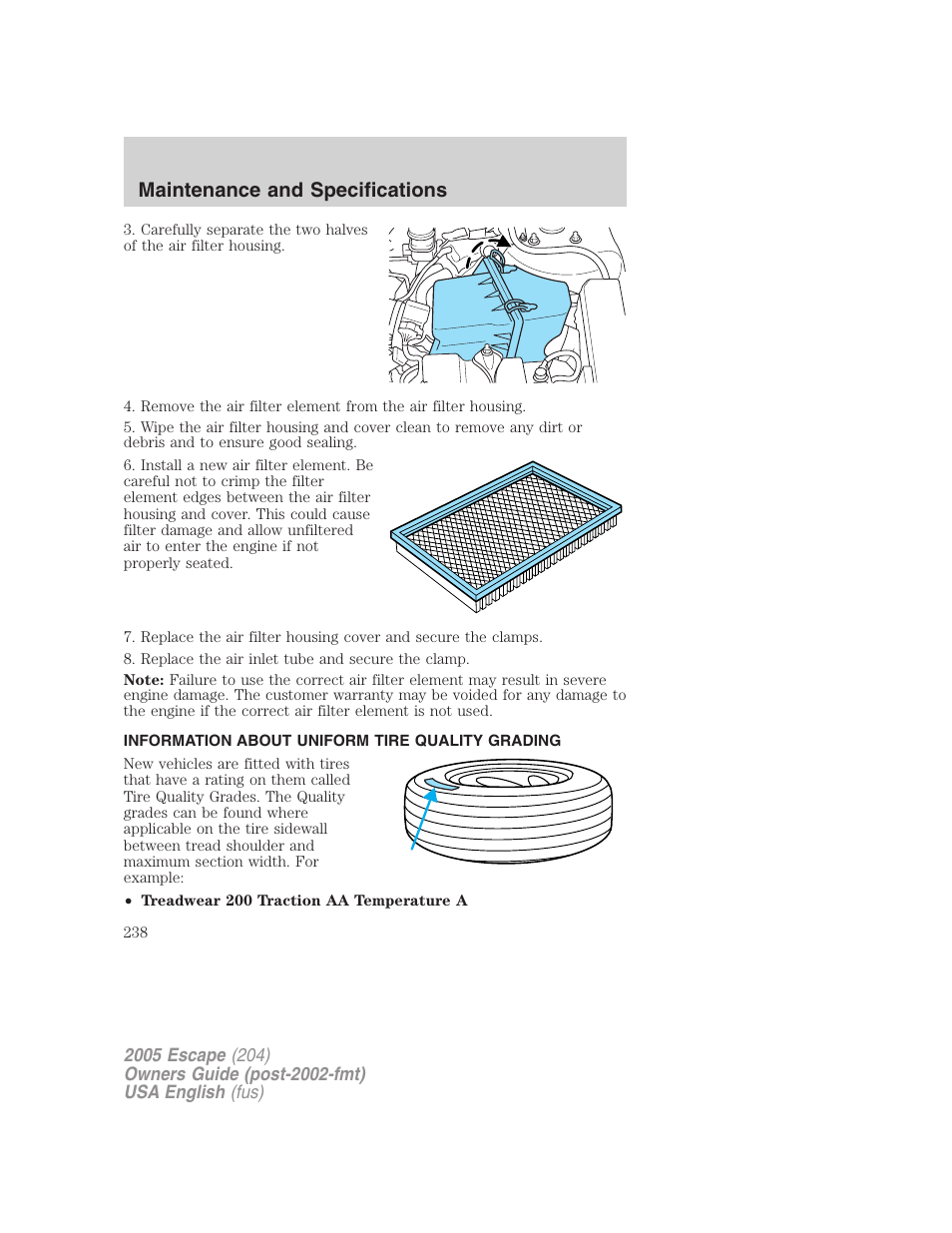 Maintenance and specifications | FORD 2005 Escape v.2 User Manual | Page 238 / 272