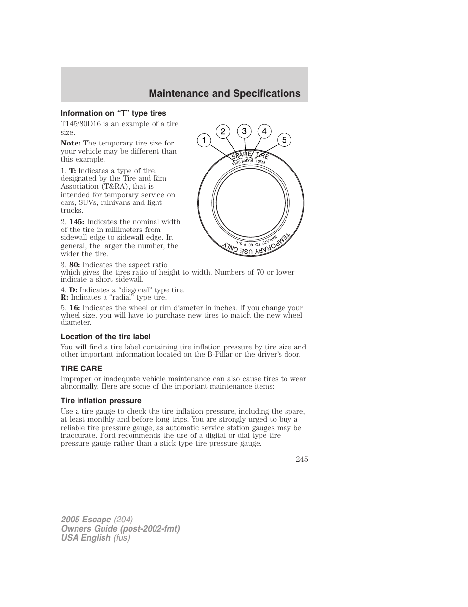 Maintenance and specifications | FORD 2005 Escape v.2 User Manual | Page 245 / 272