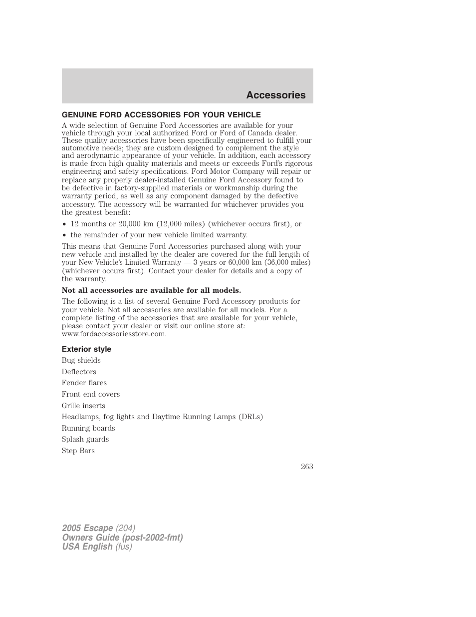 Accessories | FORD 2005 Escape v.2 User Manual | Page 263 / 272