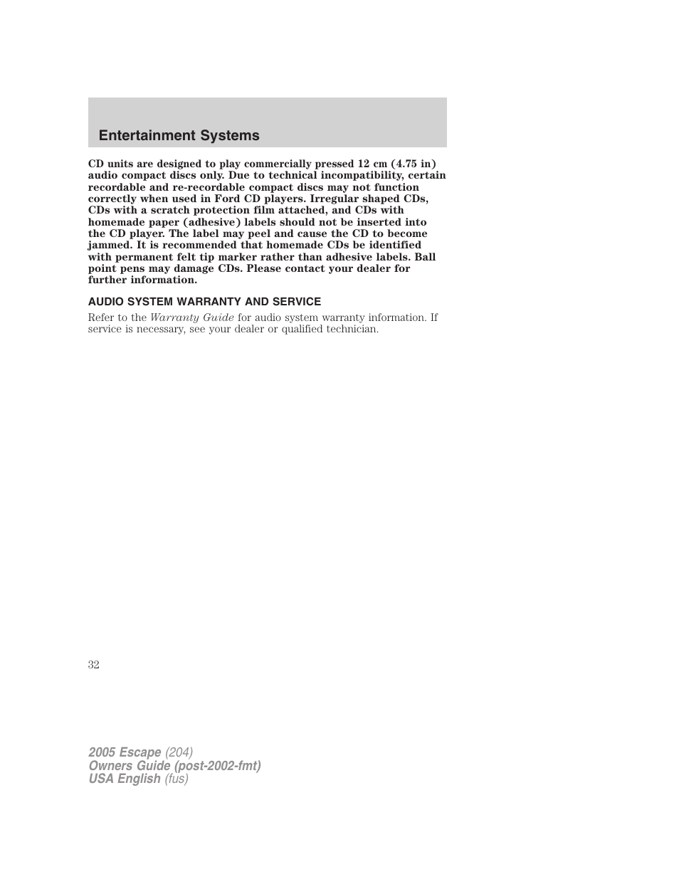 Entertainment systems | FORD 2005 Escape v.2 User Manual | Page 32 / 272