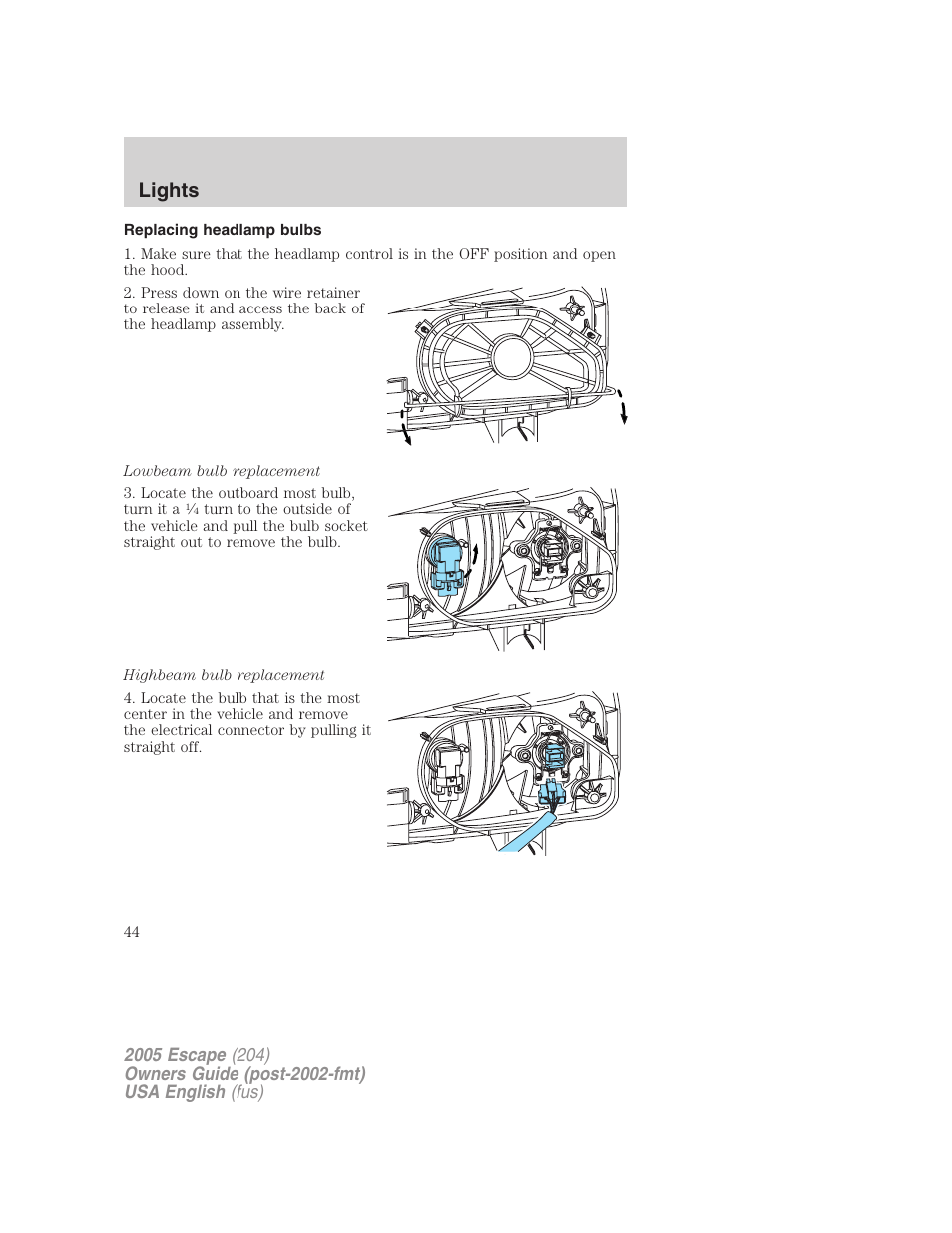 Lights | FORD 2005 Escape v.2 User Manual | Page 44 / 272