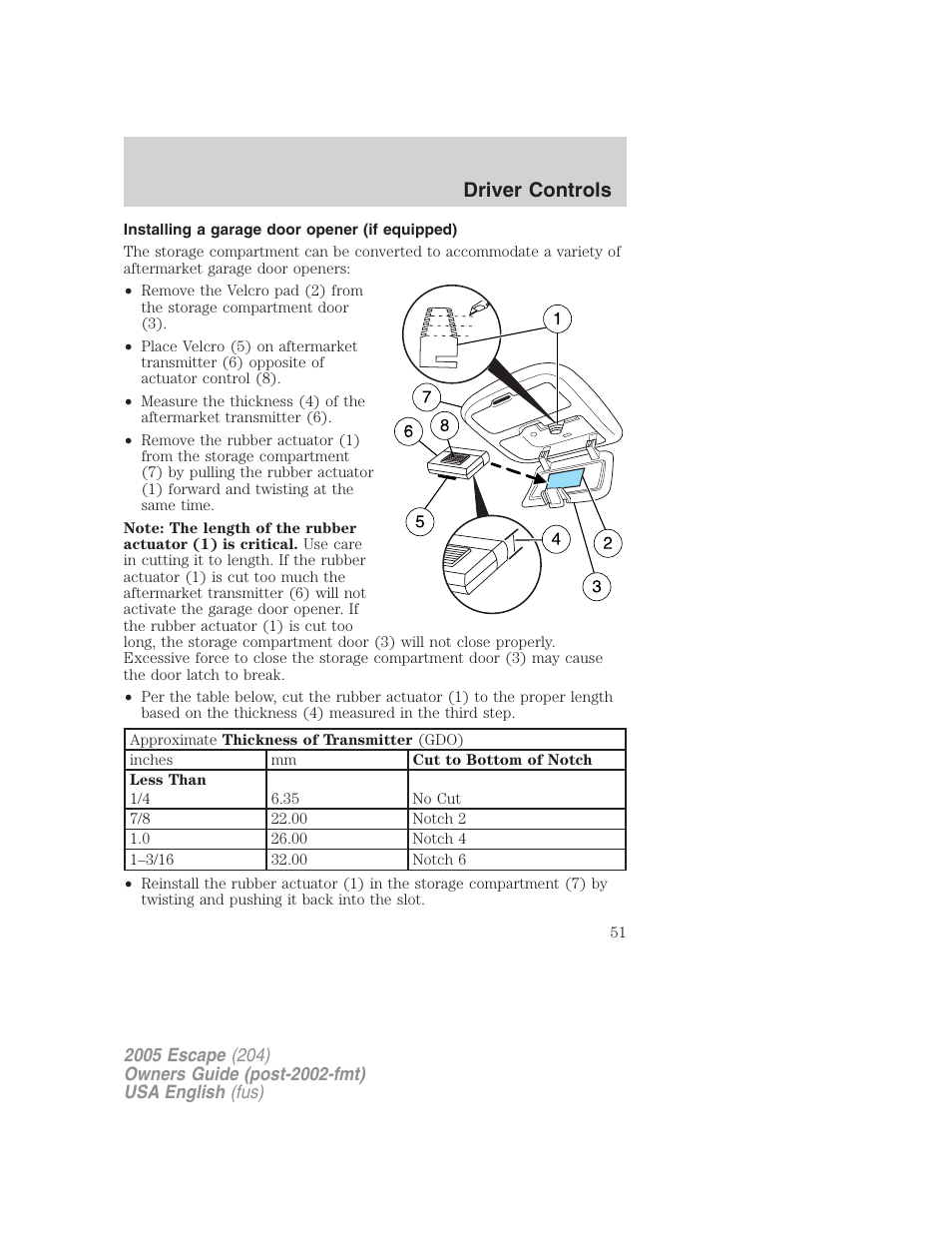 Driver controls | FORD 2005 Escape v.2 User Manual | Page 51 / 272