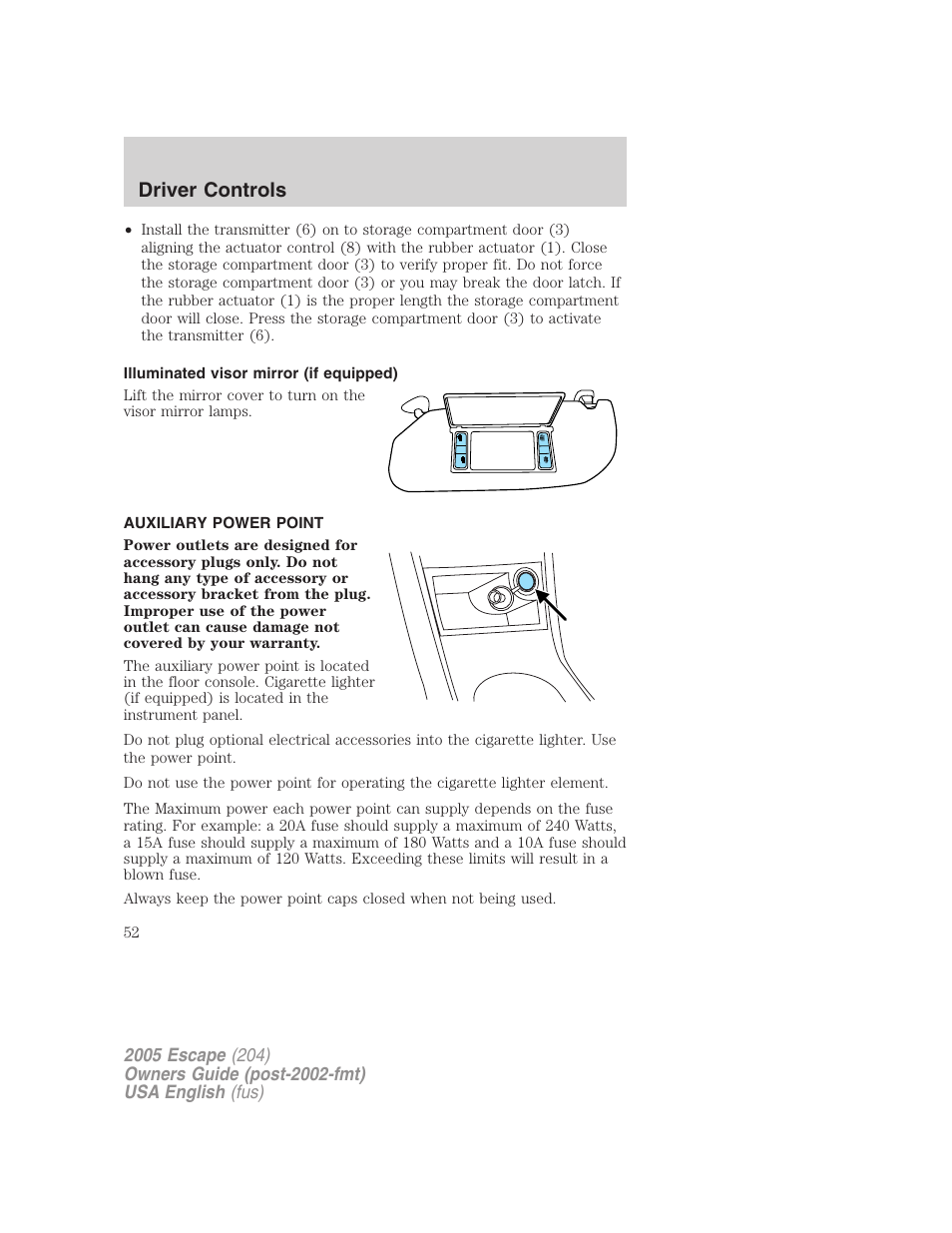 Driver controls | FORD 2005 Escape v.2 User Manual | Page 52 / 272