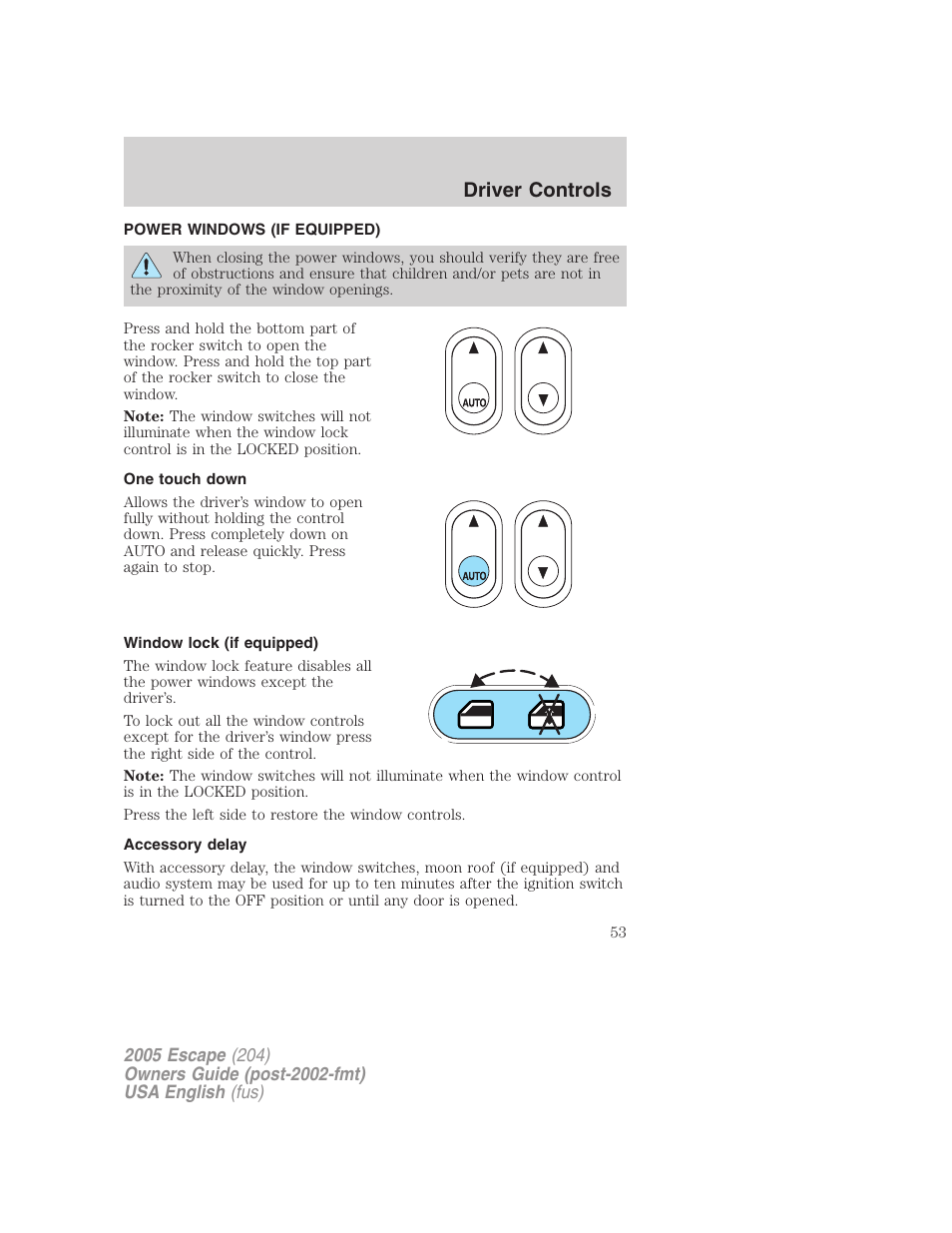 Driver controls | FORD 2005 Escape v.2 User Manual | Page 53 / 272