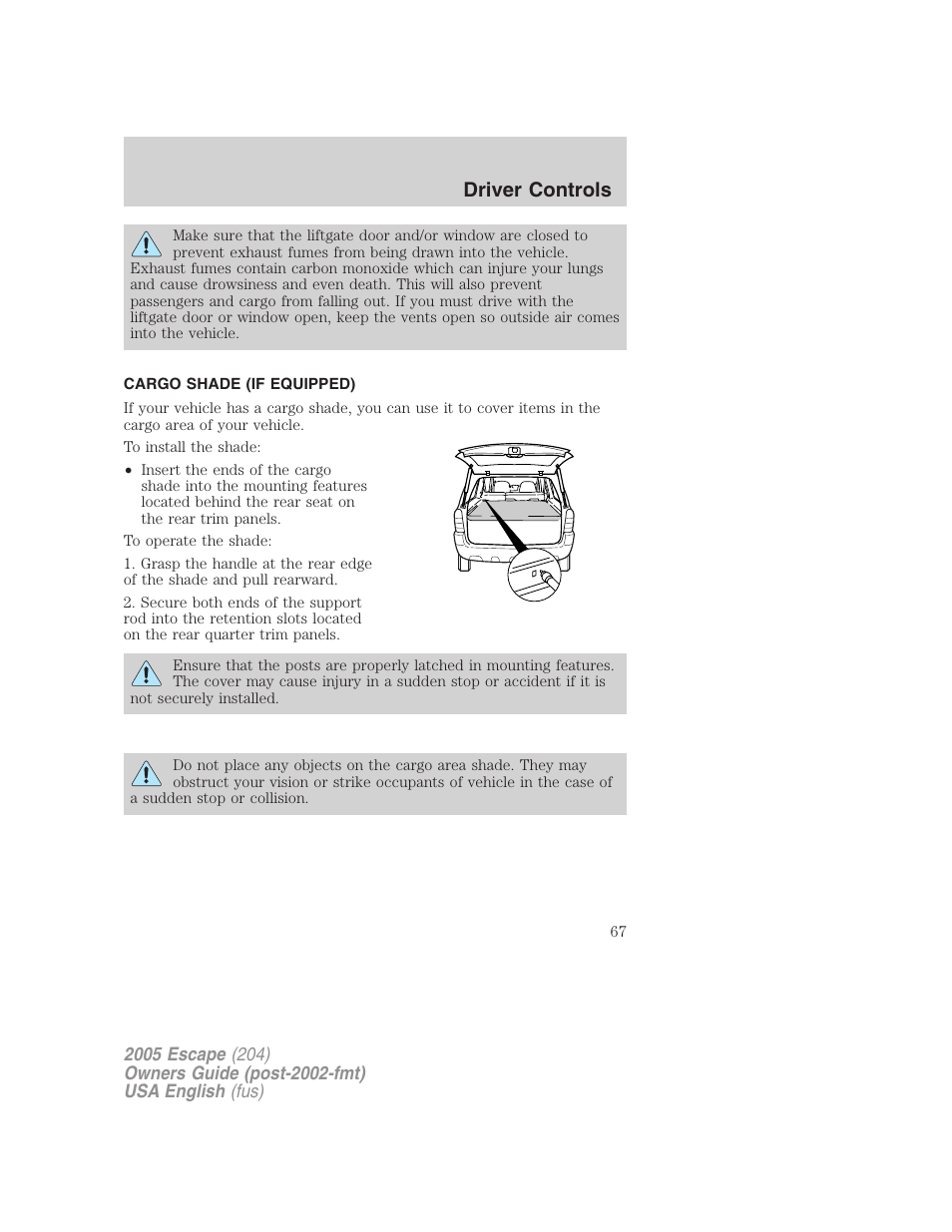 Driver controls | FORD 2005 Escape v.2 User Manual | Page 67 / 272