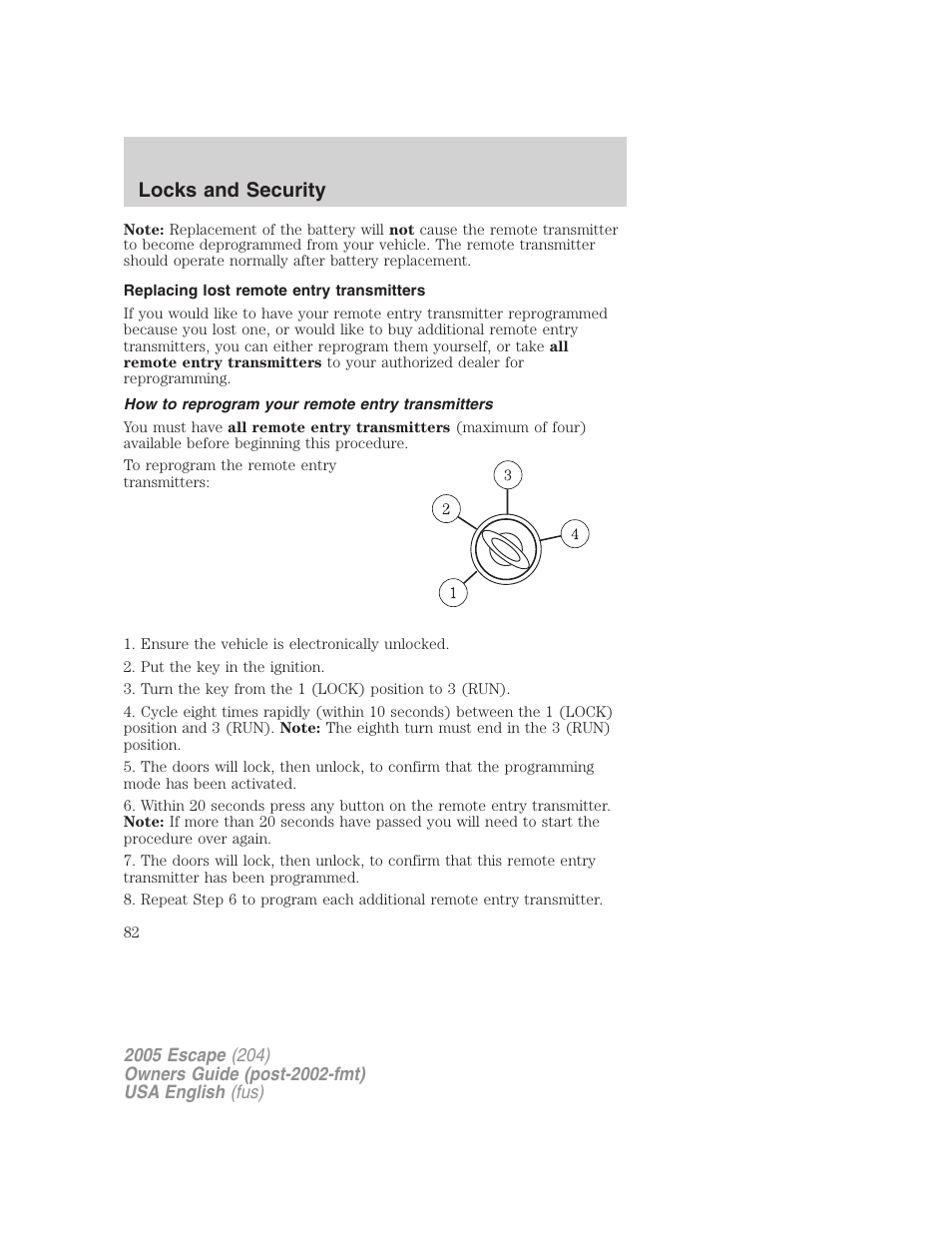 Locks and security | FORD 2005 Escape v.2 User Manual | Page 82 / 272