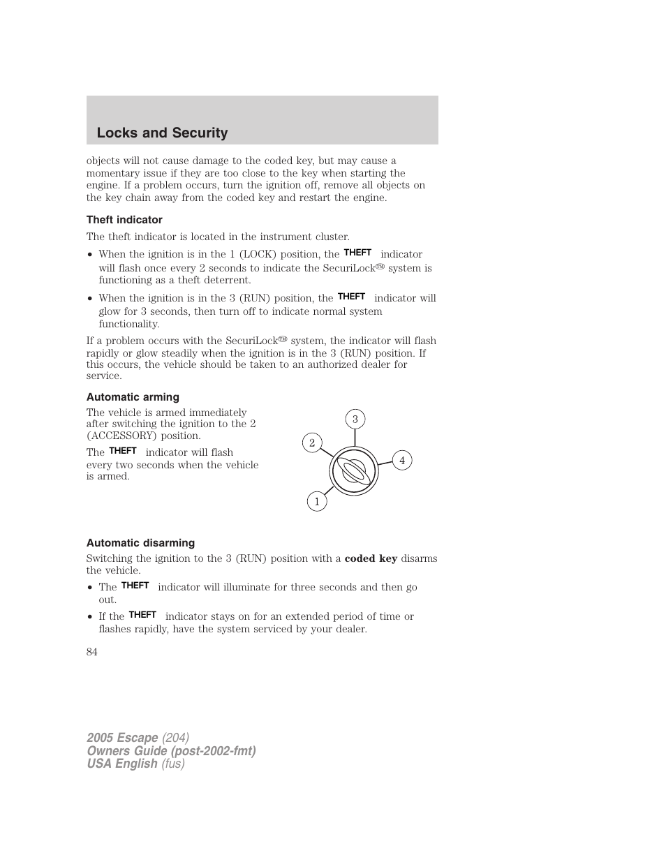 Locks and security | FORD 2005 Escape v.2 User Manual | Page 84 / 272