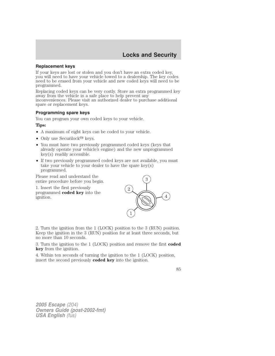 Locks and security | FORD 2005 Escape v.2 User Manual | Page 85 / 272