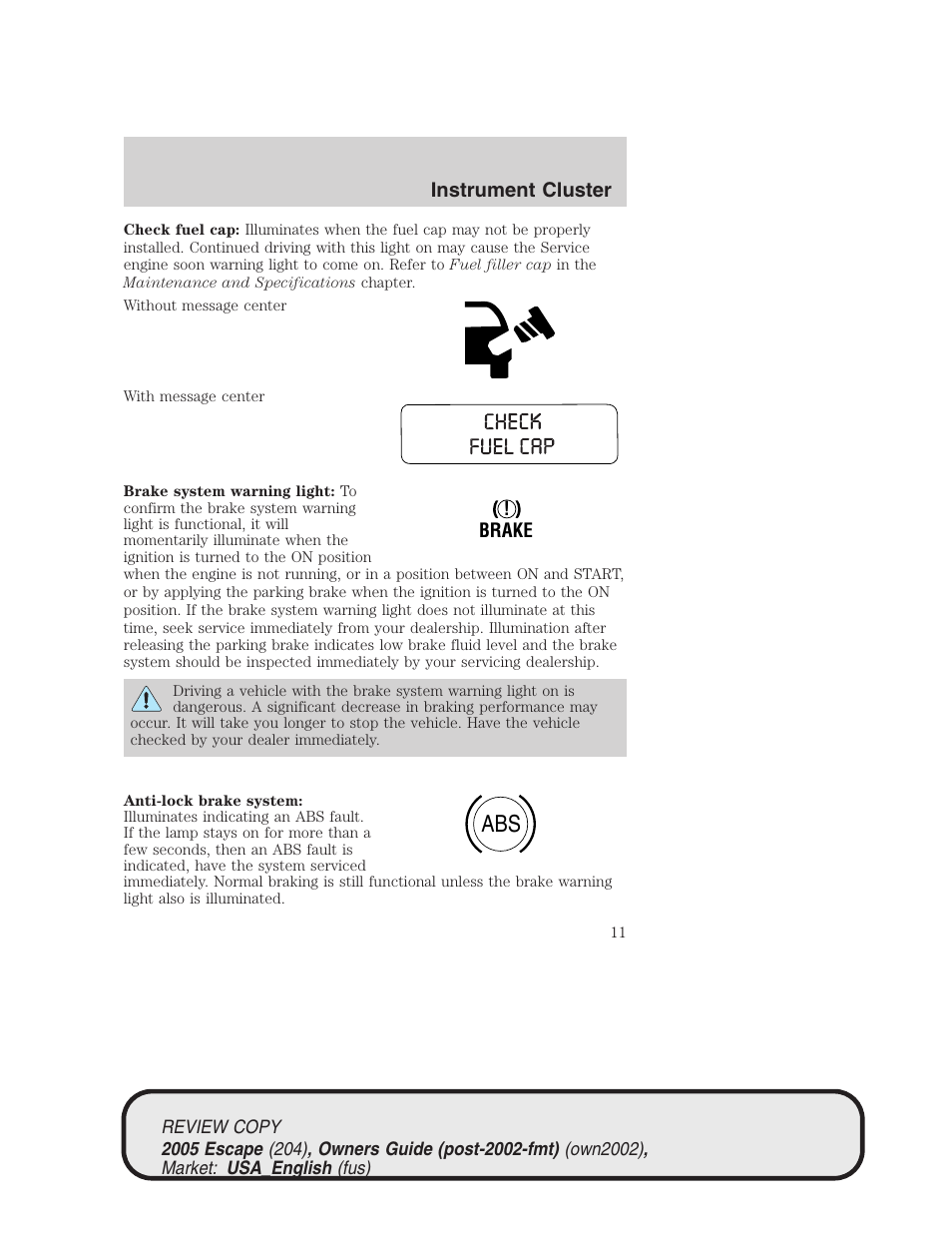 FORD 2005 Escape v.3 User Manual | Page 11 / 288