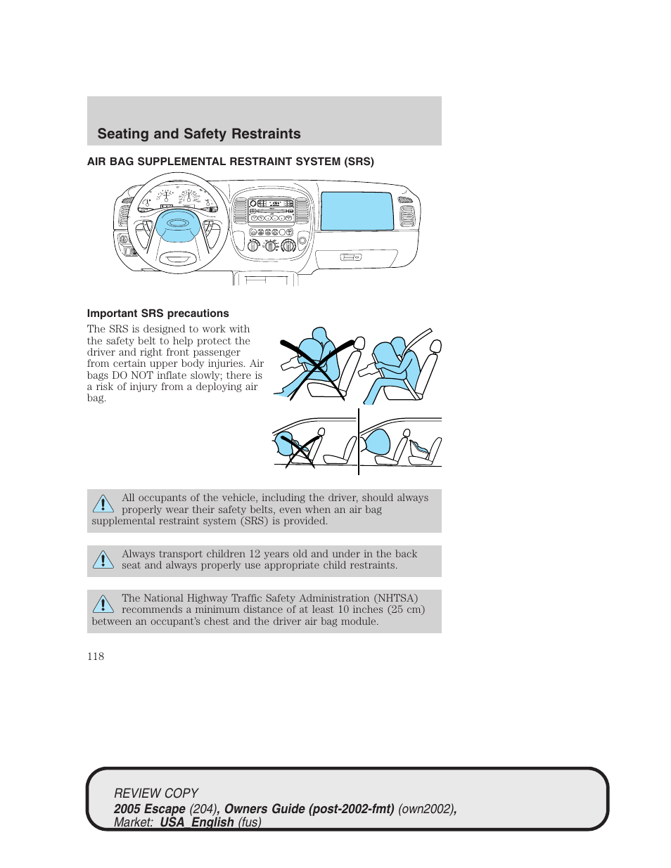 Seating and safety restraints | FORD 2005 Escape v.3 User Manual | Page 118 / 288