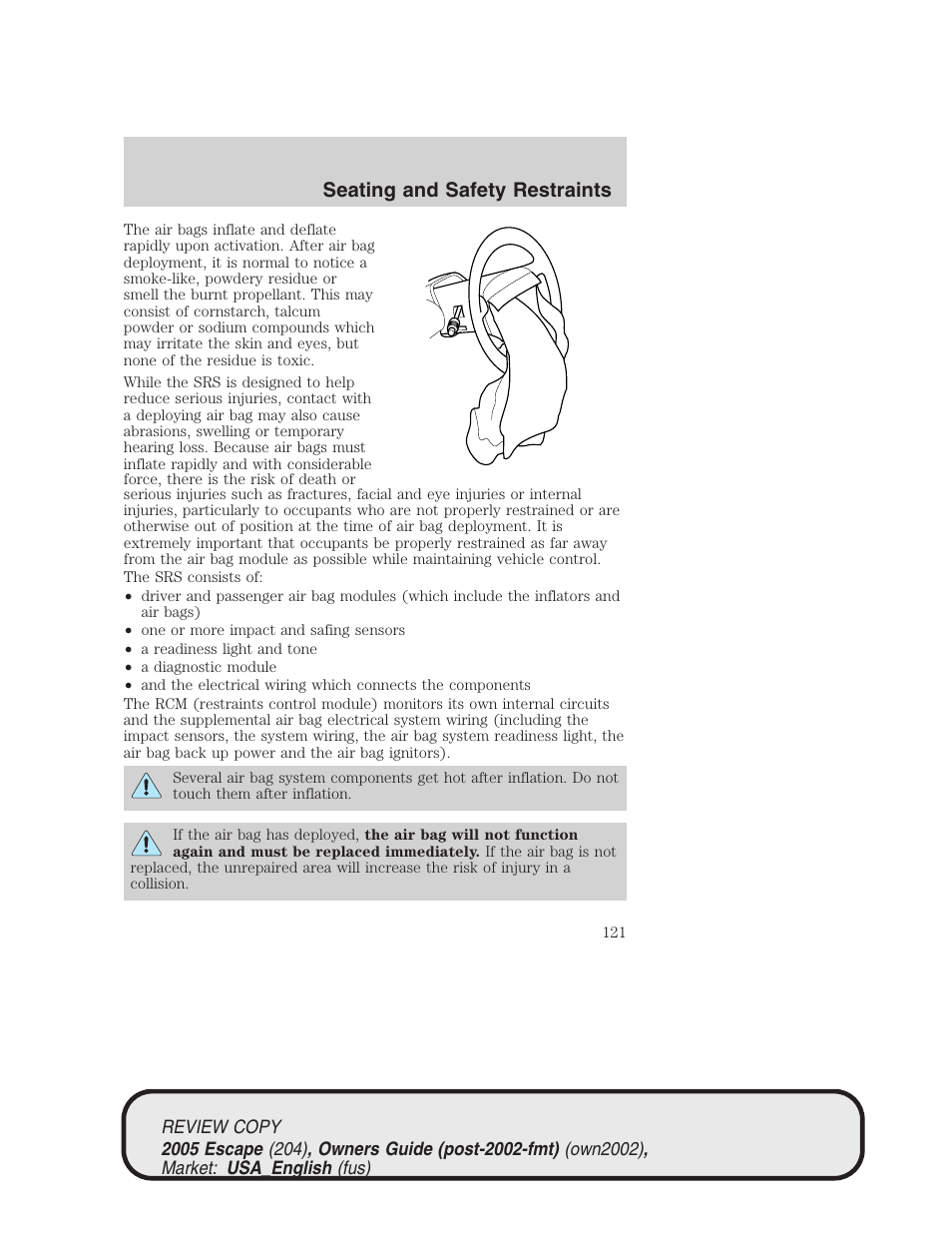 Seating and safety restraints | FORD 2005 Escape v.3 User Manual | Page 121 / 288