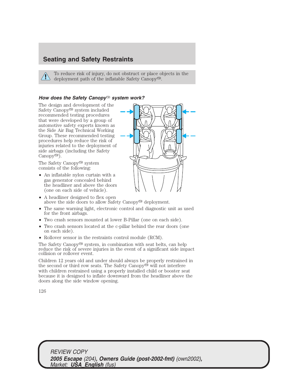 Seating and safety restraints | FORD 2005 Escape v.3 User Manual | Page 126 / 288