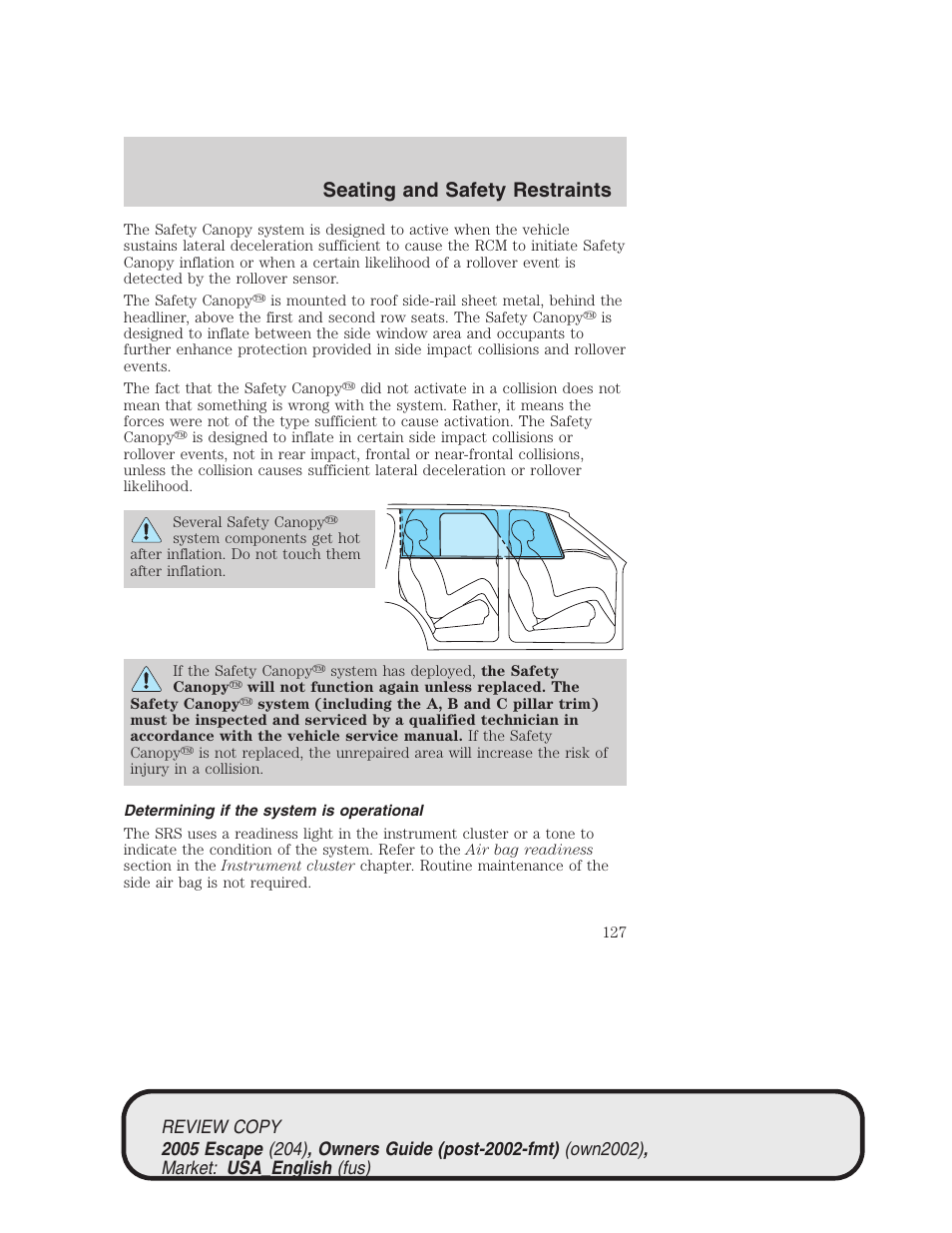 Seating and safety restraints | FORD 2005 Escape v.3 User Manual | Page 127 / 288