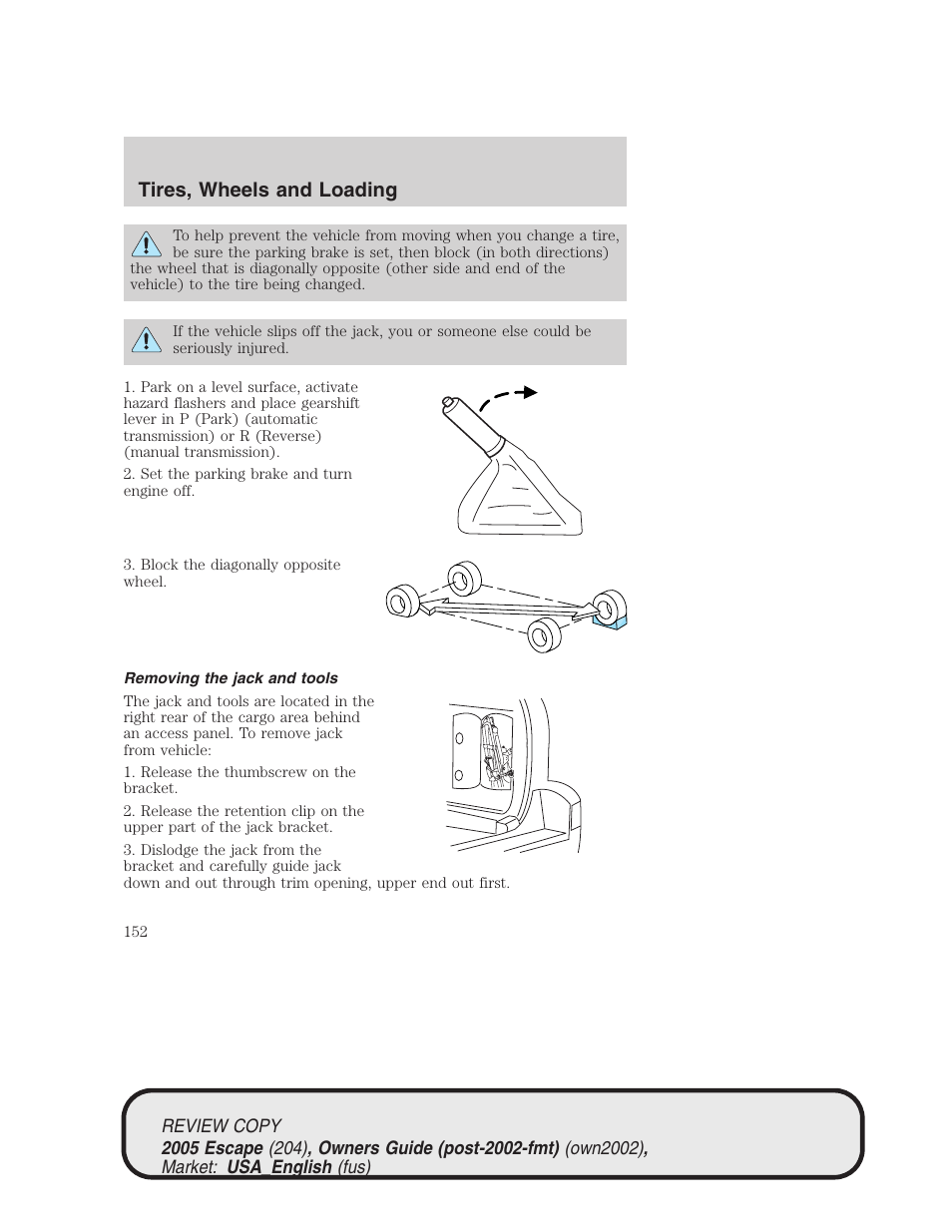 Tires, wheels and loading | FORD 2005 Escape v.3 User Manual | Page 152 / 288