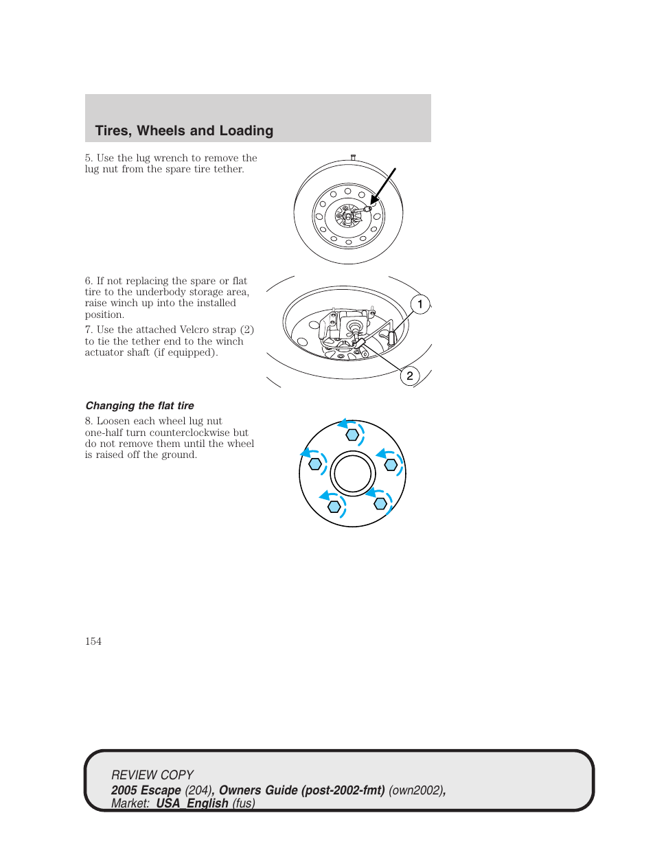 Tires, wheels and loading | FORD 2005 Escape v.3 User Manual | Page 154 / 288