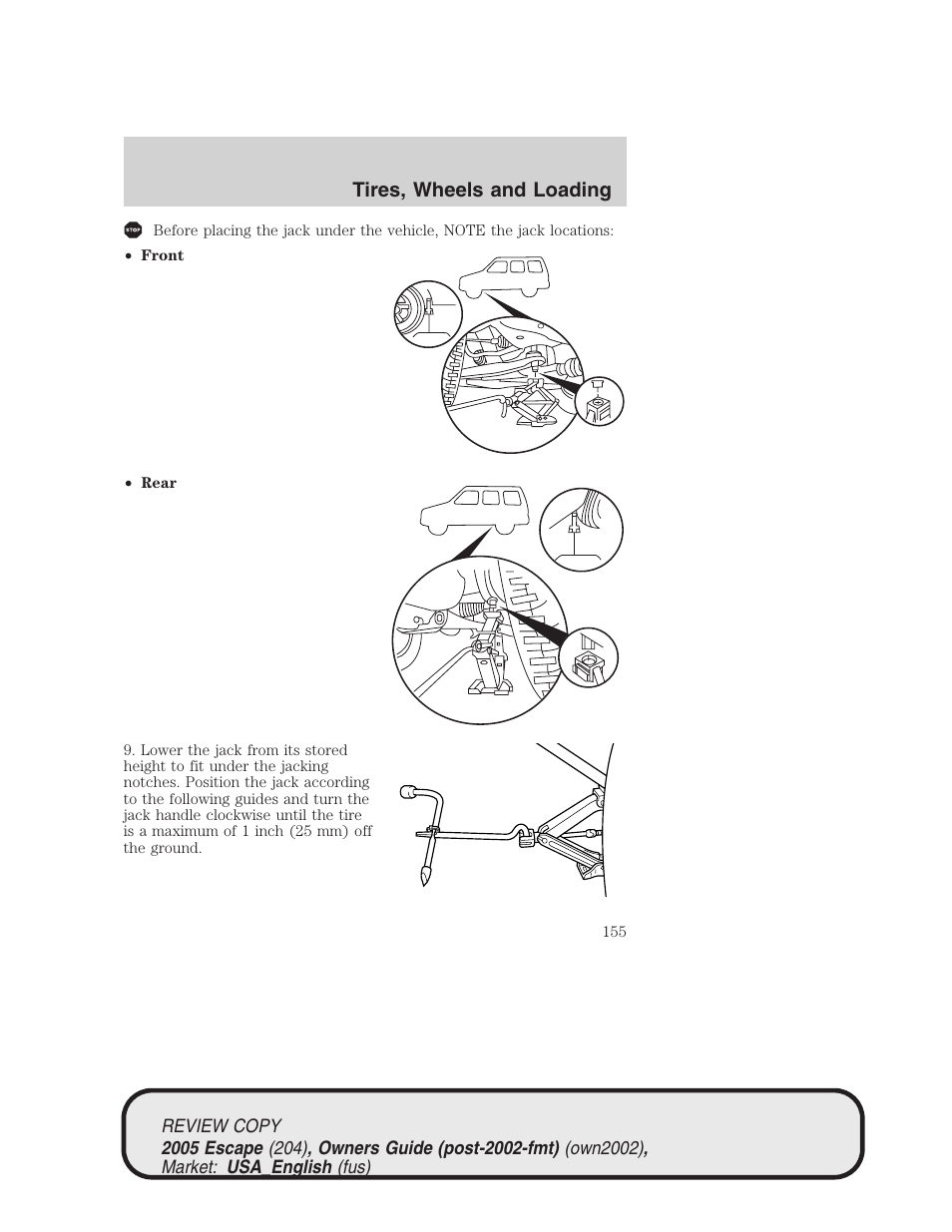 Tires, wheels and loading | FORD 2005 Escape v.3 User Manual | Page 155 / 288