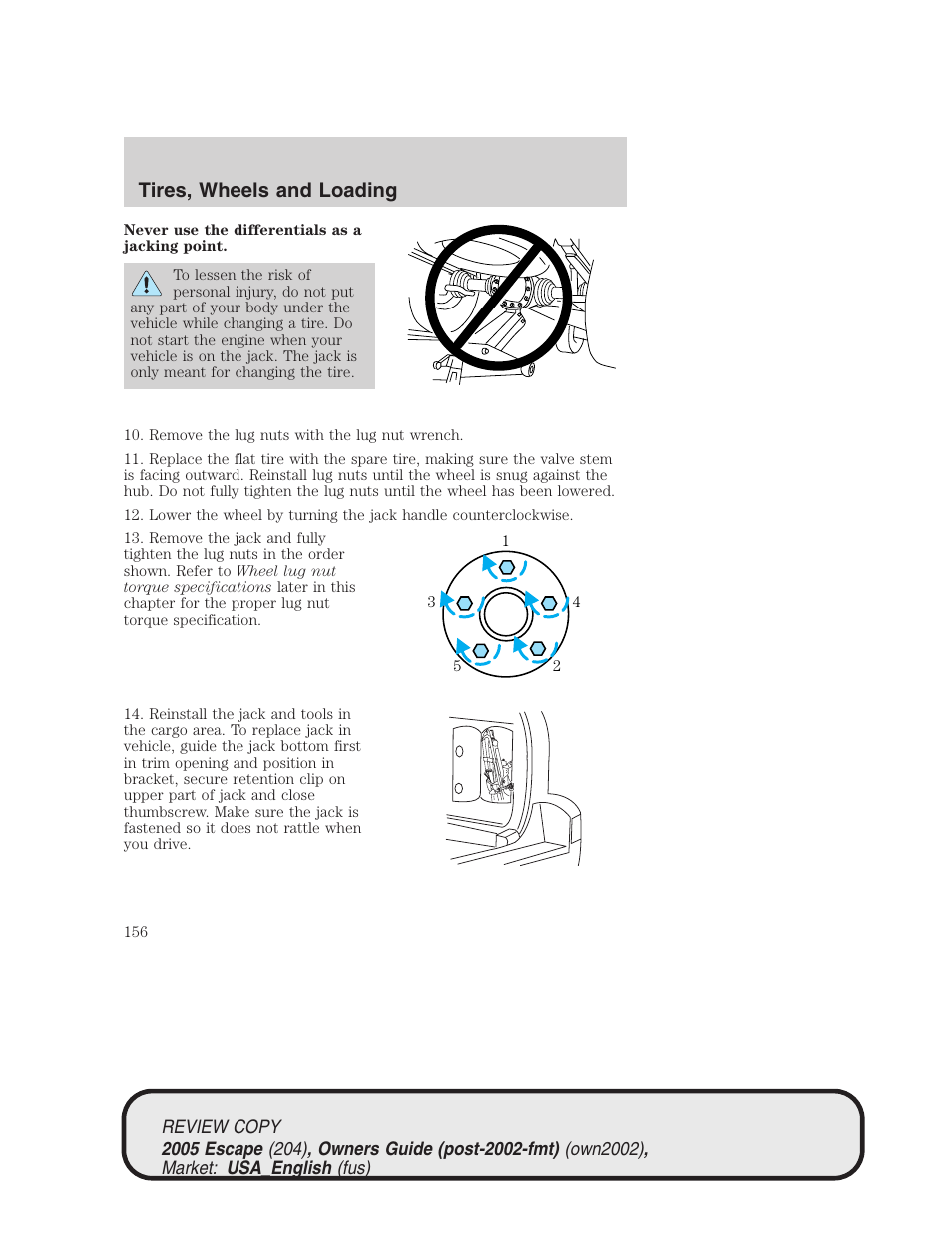 Tires, wheels and loading | FORD 2005 Escape v.3 User Manual | Page 156 / 288