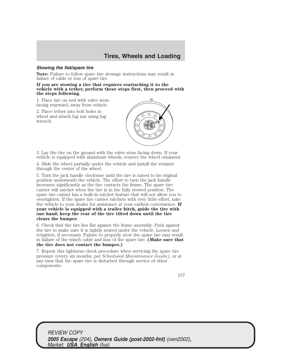 Tires, wheels and loading | FORD 2005 Escape v.3 User Manual | Page 157 / 288