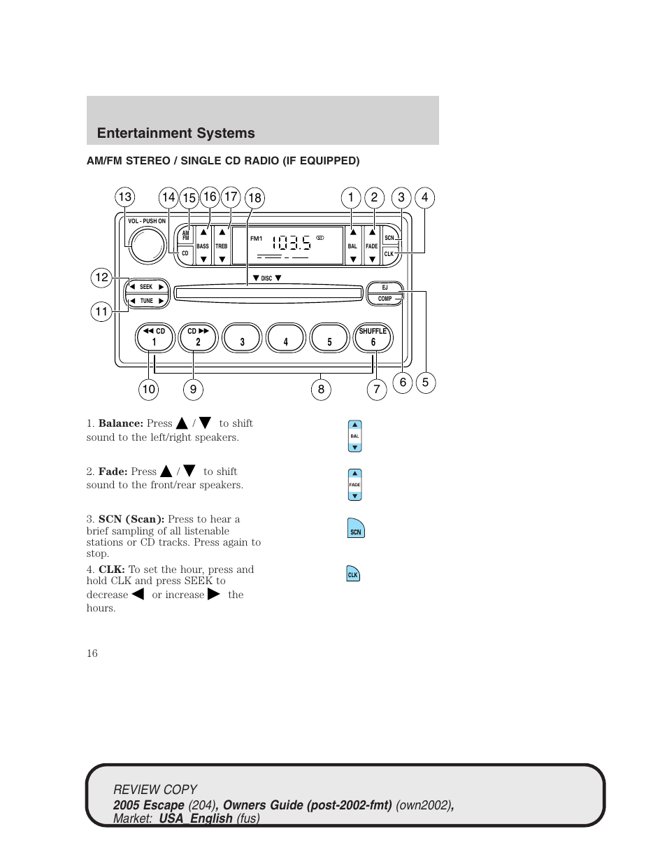 Entertainment systems | FORD 2005 Escape v.3 User Manual | Page 16 / 288