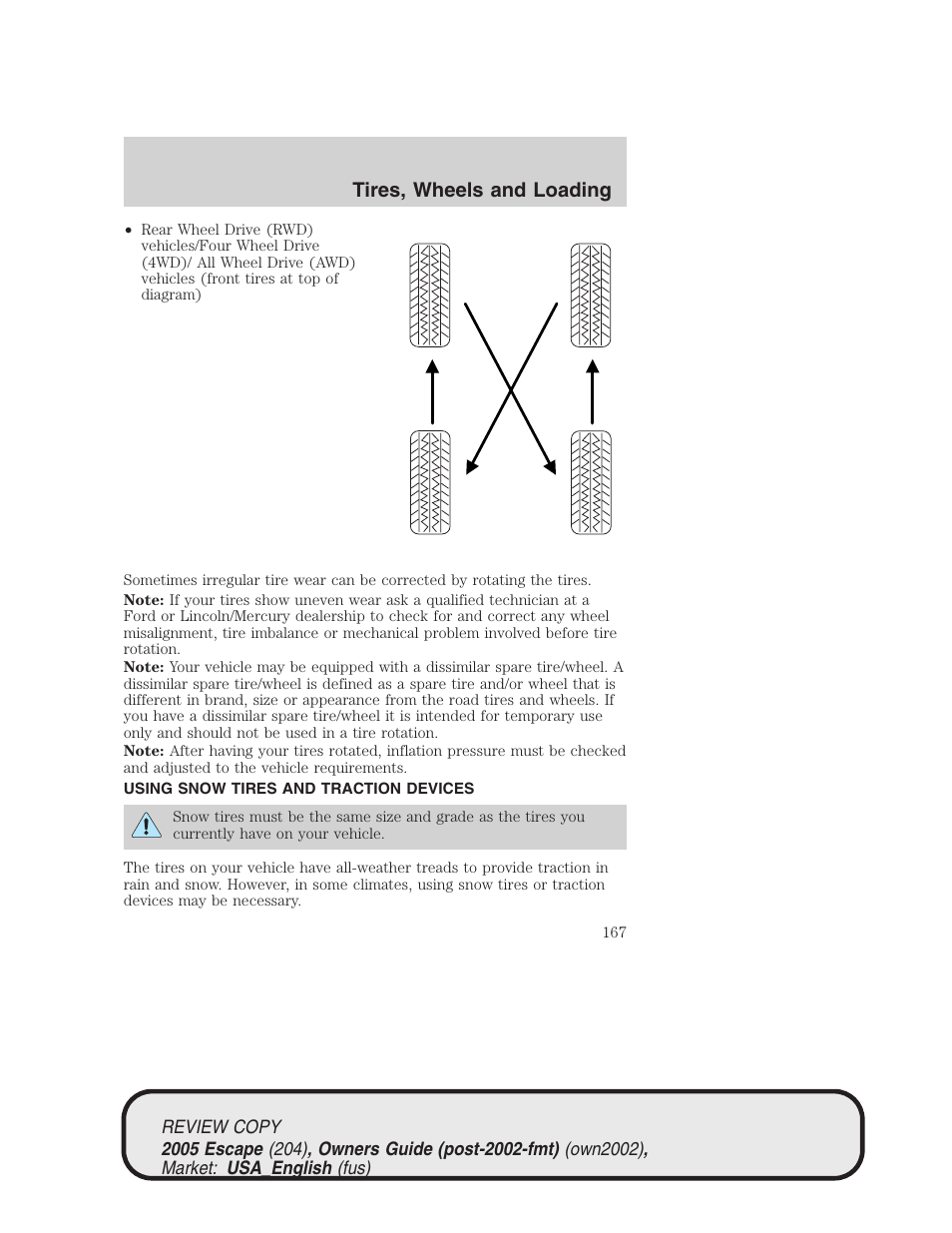 Tires, wheels and loading | FORD 2005 Escape v.3 User Manual | Page 167 / 288