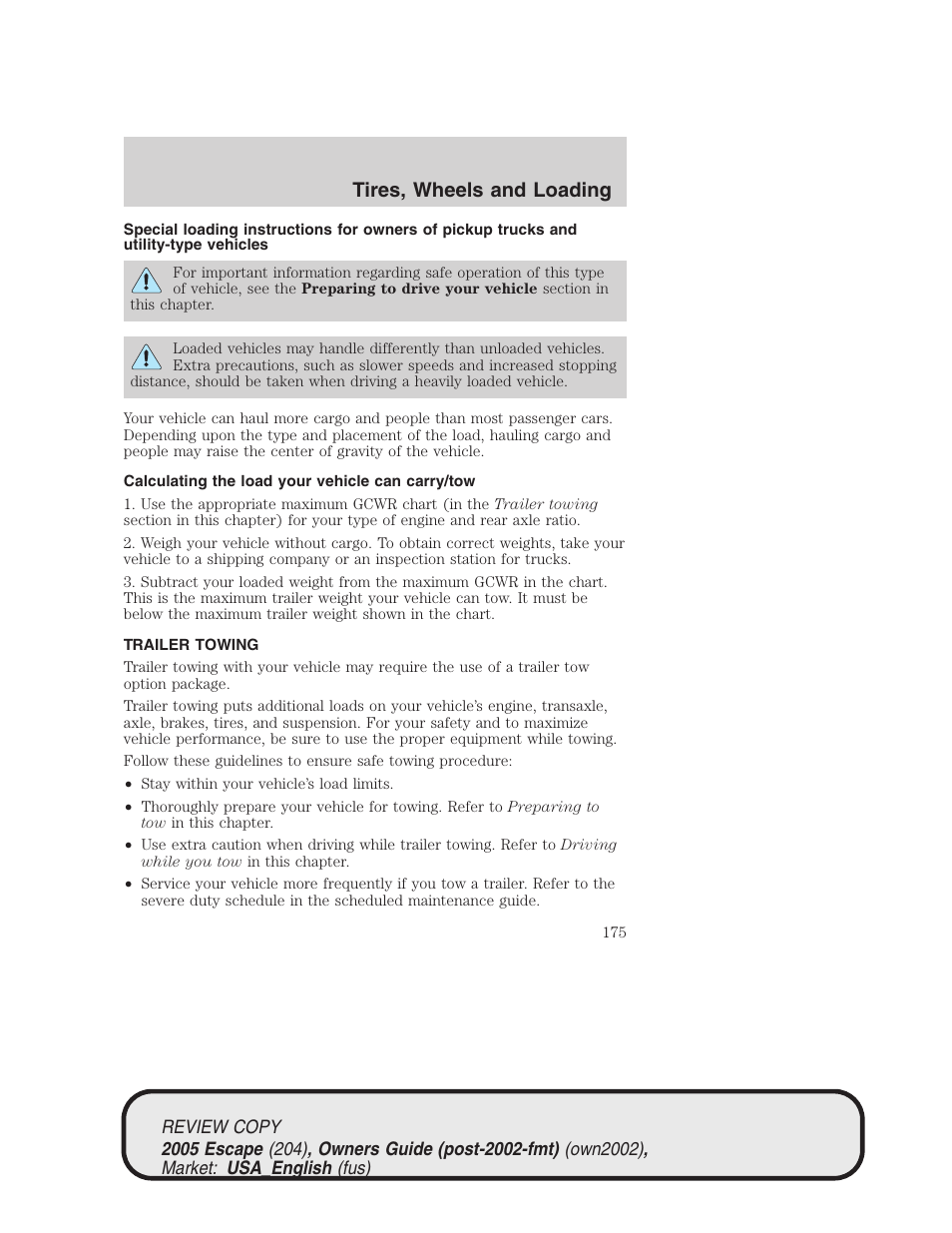Tires, wheels and loading | FORD 2005 Escape v.3 User Manual | Page 175 / 288