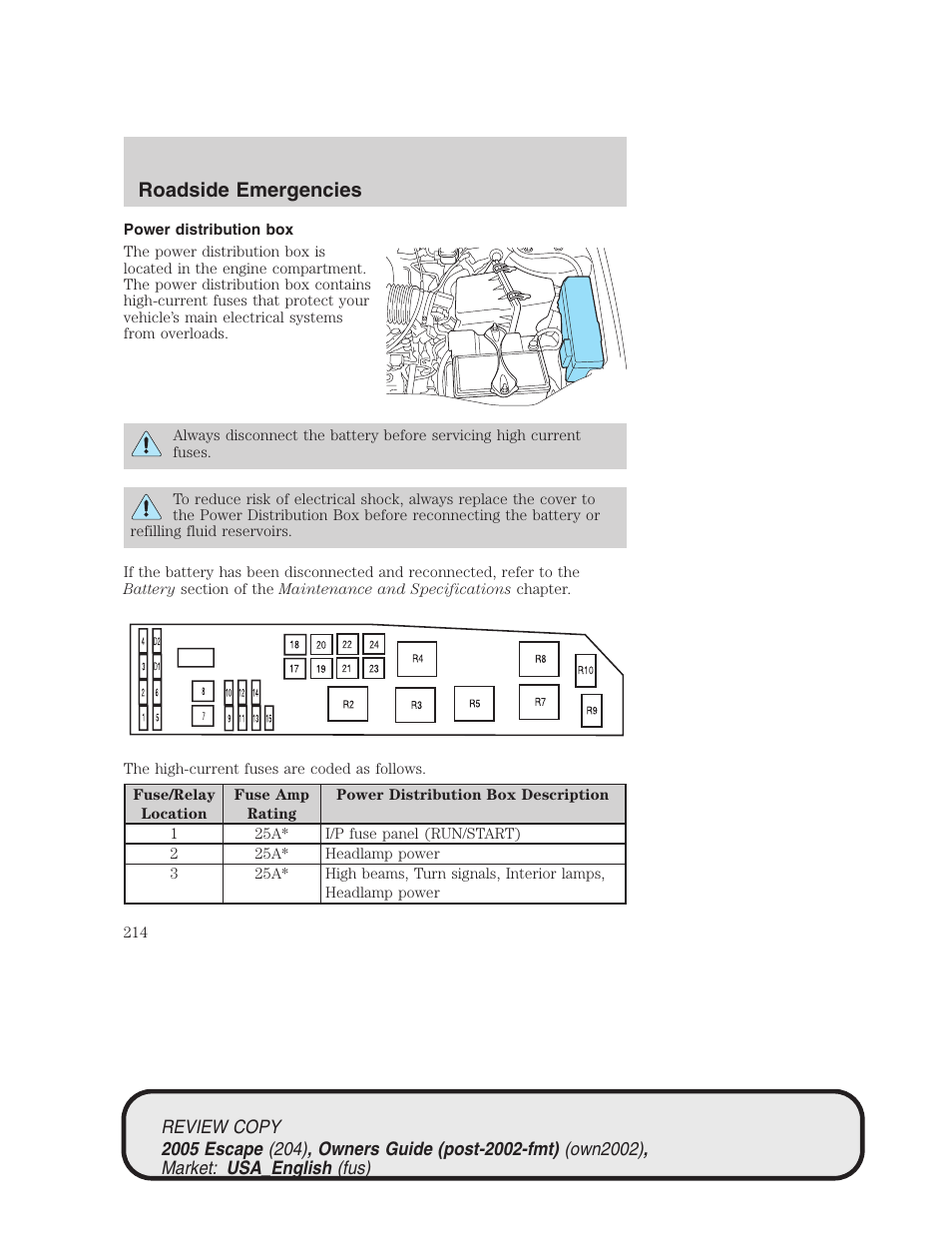 Roadside emergencies | FORD 2005 Escape v.3 User Manual | Page 214 / 288