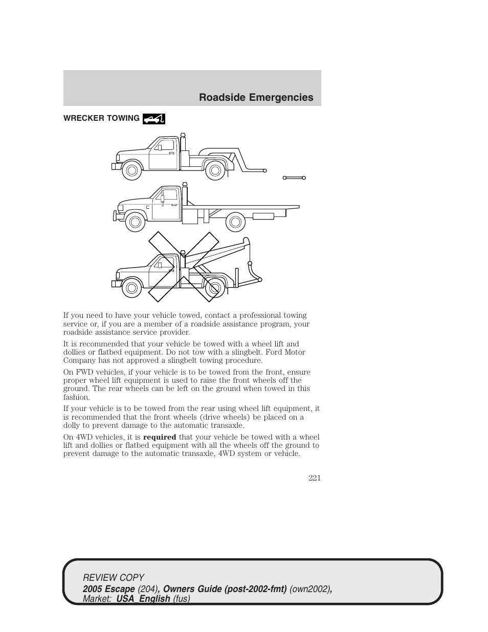 Roadside emergencies | FORD 2005 Escape v.3 User Manual | Page 221 / 288